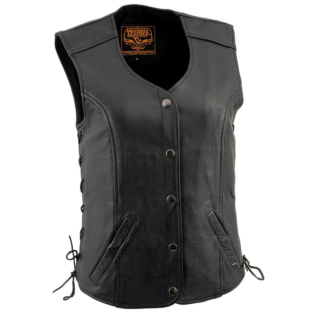 Milwaukee Men's Premium Leather Side Lace Vest with 2 Front Pockets - Stylish Biker Jacket for Motorcycle Riding & Outdoor Adventures