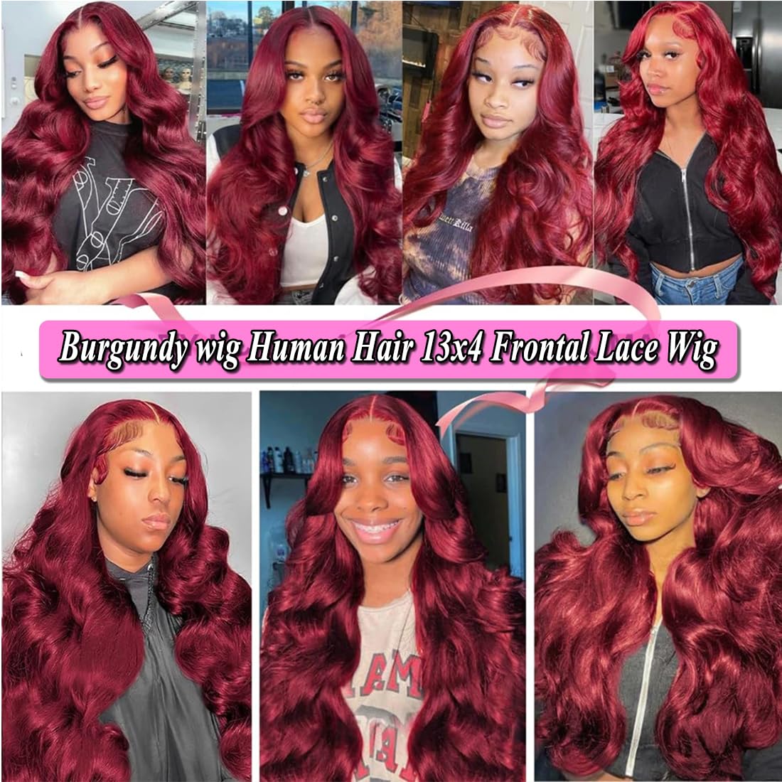 99j Burgundy 28 Inch 13x4 Lace Front Wigs Human Hair - Body Wave Pre Plucked 220% Density HD Transparent Red Wigs with Baby Hair for Women | Perfect for Cosplay, Weddings & Daily Wear