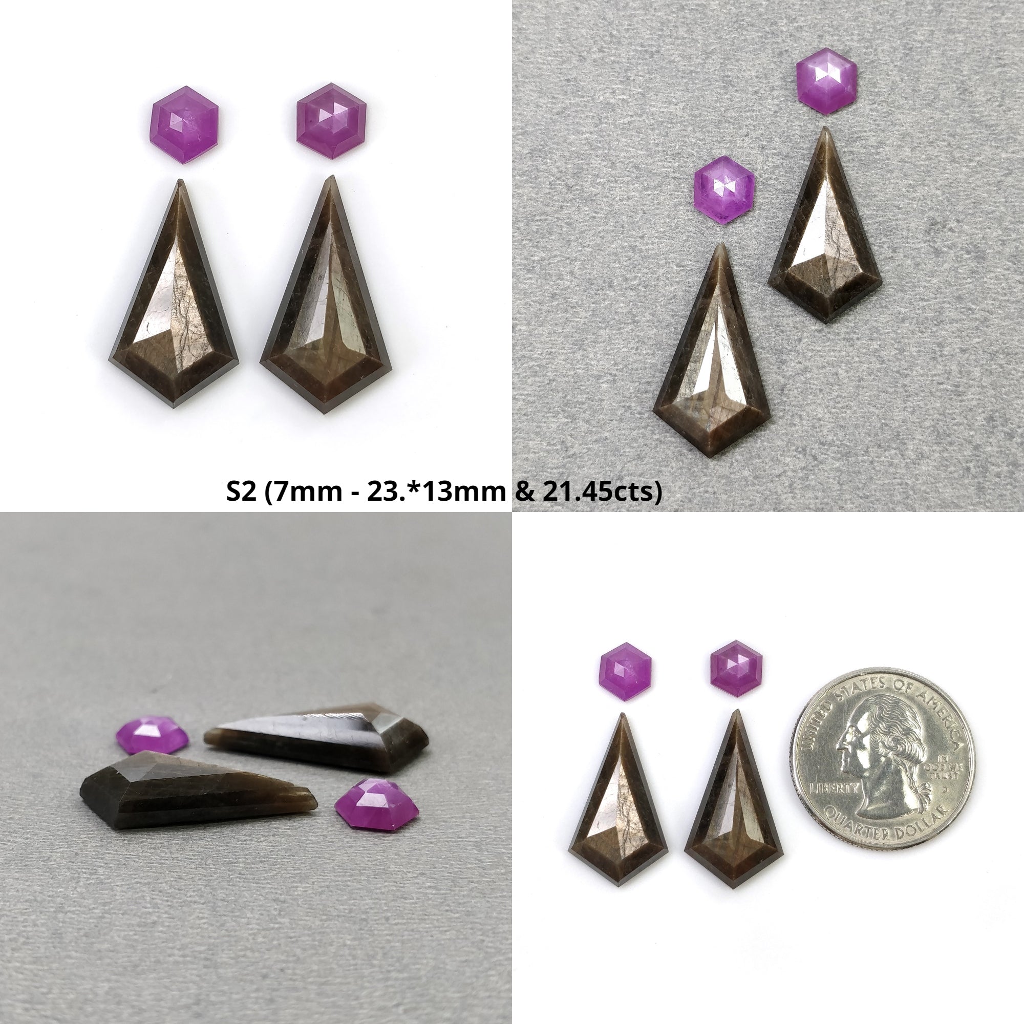Natural Untreated Golden Brown Chocolate & Raspberry Sapphire Gemstone - Hexagon Step Cut Rose Shape (4pcs) for Jewelry Making, Engagement Rings & Unique Gift Ideas
