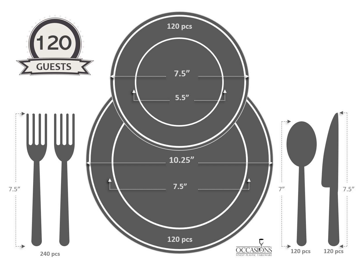 960-Piece Heavyweight Disposable Plastic Plate Set for 120 Guests - 10.5