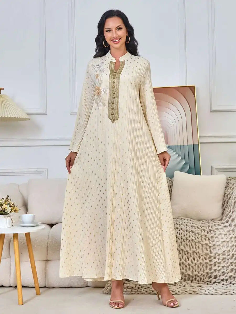 Elegant Eid Dress with Bronzing Beads - Flowy Caftan Kaftan Dress #25169 | Perfect for Eid Celebrations, Weddings & Special Occasions