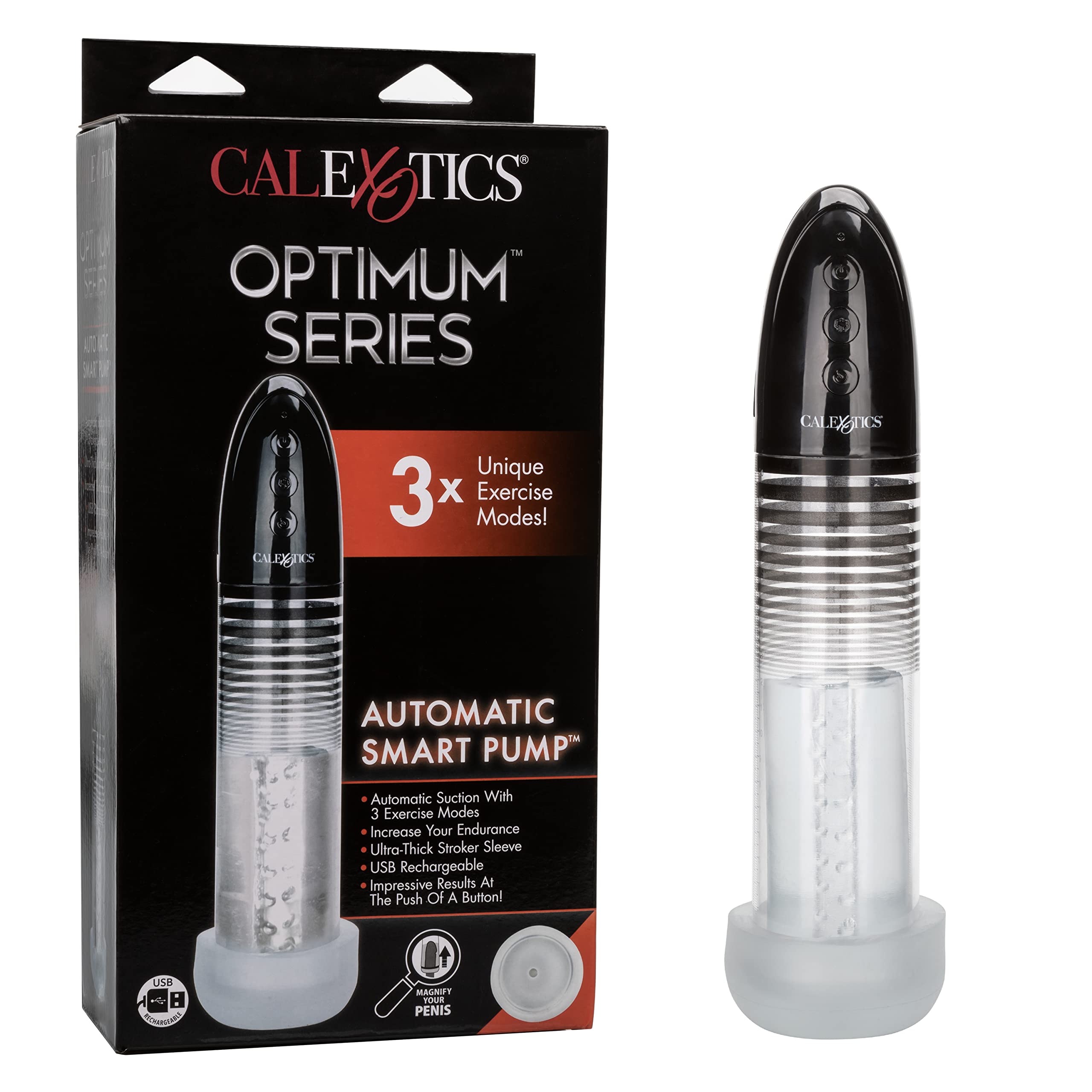 CalExotics Optimum Series Automatic Smart Pump – Male Enhancement Penis Pump with Silicone Stroker Sleeve – Adult Sex Toy for Men – Clear – Enhance Performance & Pleasure in Bedroom & Solo Play