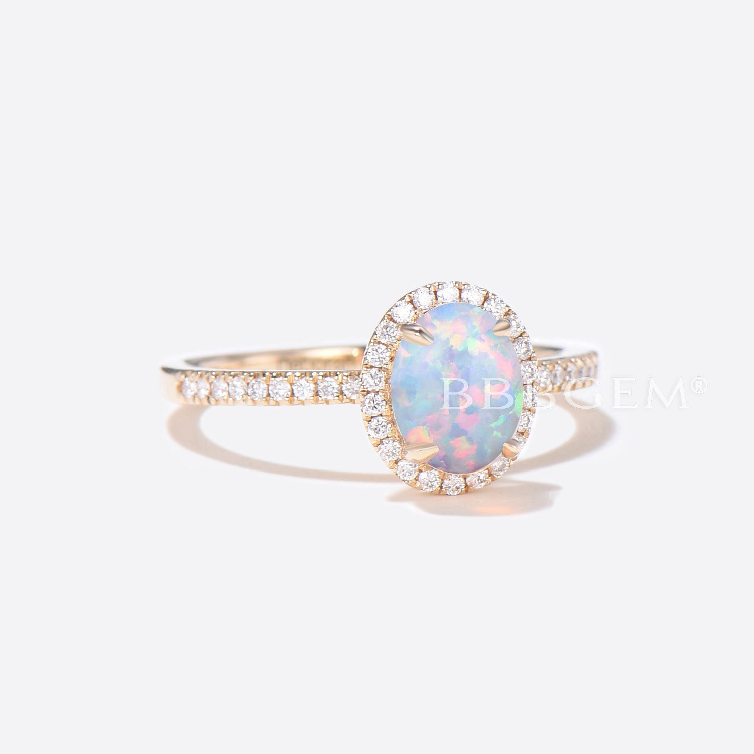 White Opal Engagement Ring - 14K Gold Moissanite Halo Bridal Ring for Women | Perfect Wedding, Proposal & Anniversary Gift | Elegant Jewelry for Special Occasions