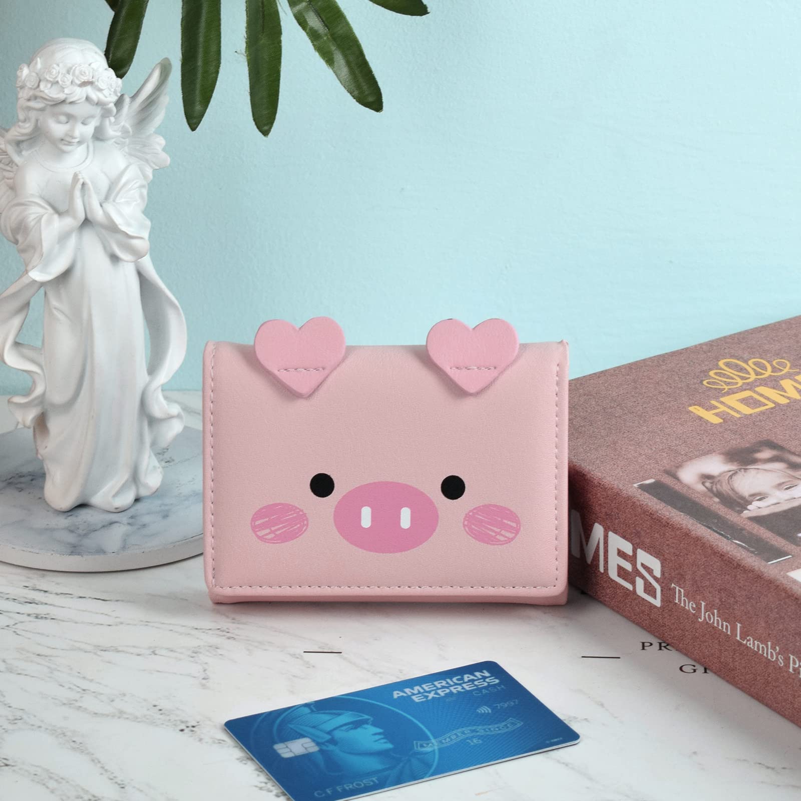 Cute Pink Pig Tri-Fold Wallet for Women - Fire Stone Leather Short Purse with Cash Pocket, Card Holder & ID Window - Perfect for Everyday Use, Travel & Gift Giving
