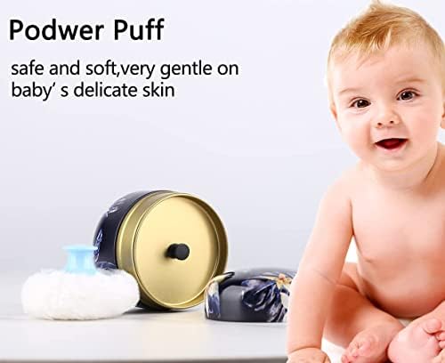 FOTN Premium Body Powder Puff & Container Set - Dusting Powder Applicator for Women & Baby Care - Deep Blue Loose Powder Dispenser for Smooth Skin Application - Ideal for Daily Hygiene & Post-Bath Use