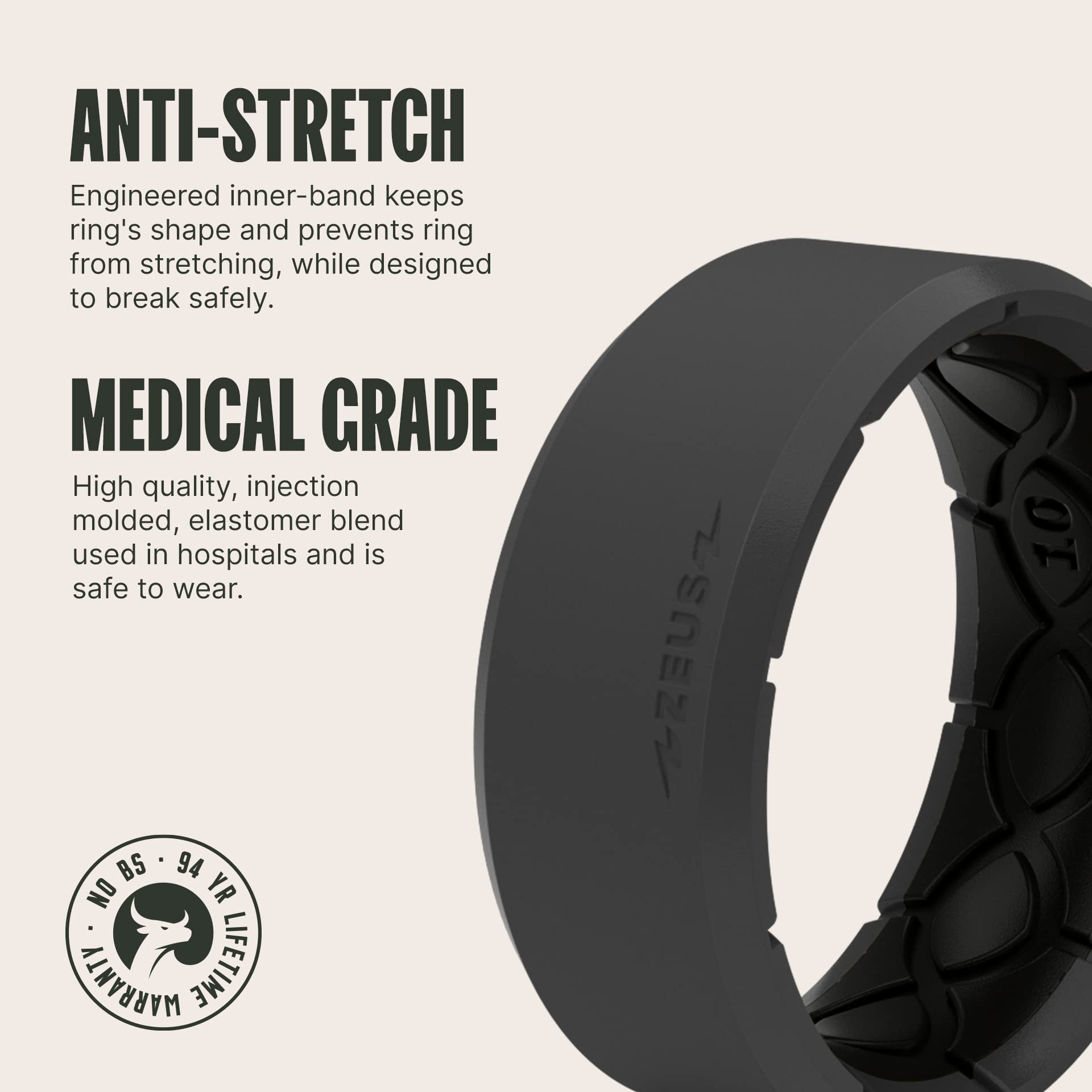 Groove Life Zeus Silicone Ring for Men - Durable Breathable Rubber Wedding Band with Unique Design & Lifetime Warranty | Comfort Fit for Active Lifestyle, Gym, Swimming & Outdoor Adventures