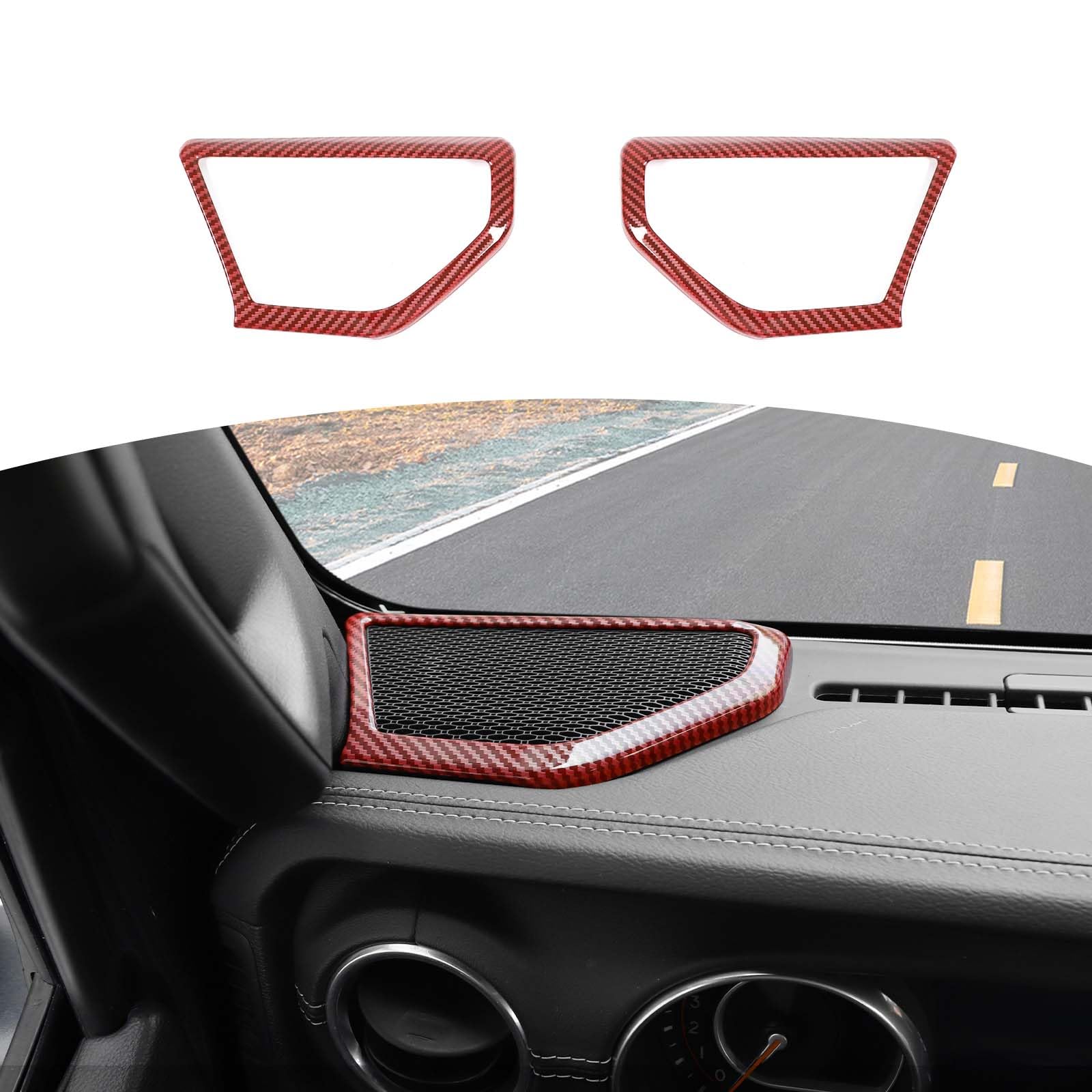 Jeep Wrangler JL JLU & Gladiator JT A Pillar Speaker Trim Cover (2018-2024) - Red Carbon Fiber Interior Accessories (2-Piece Set) | Upgrade Your Off-Road Vehicle's Interior Style & Sound System Protection