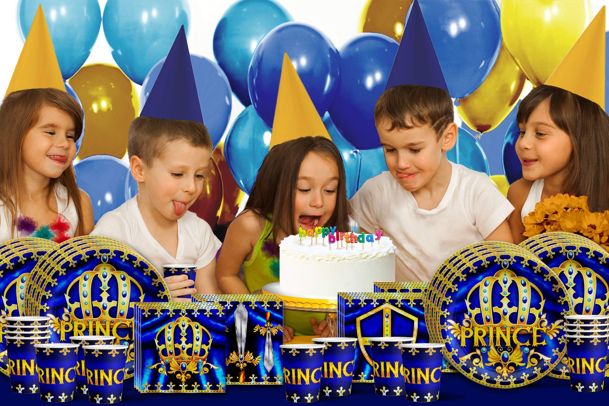 Royal Blue Prince Birthday Party Supplies Set - 16-Piece Baby Shower Tableware Kit with Plates, Napkins & Cups for Boys' Royal Theme Celebration
