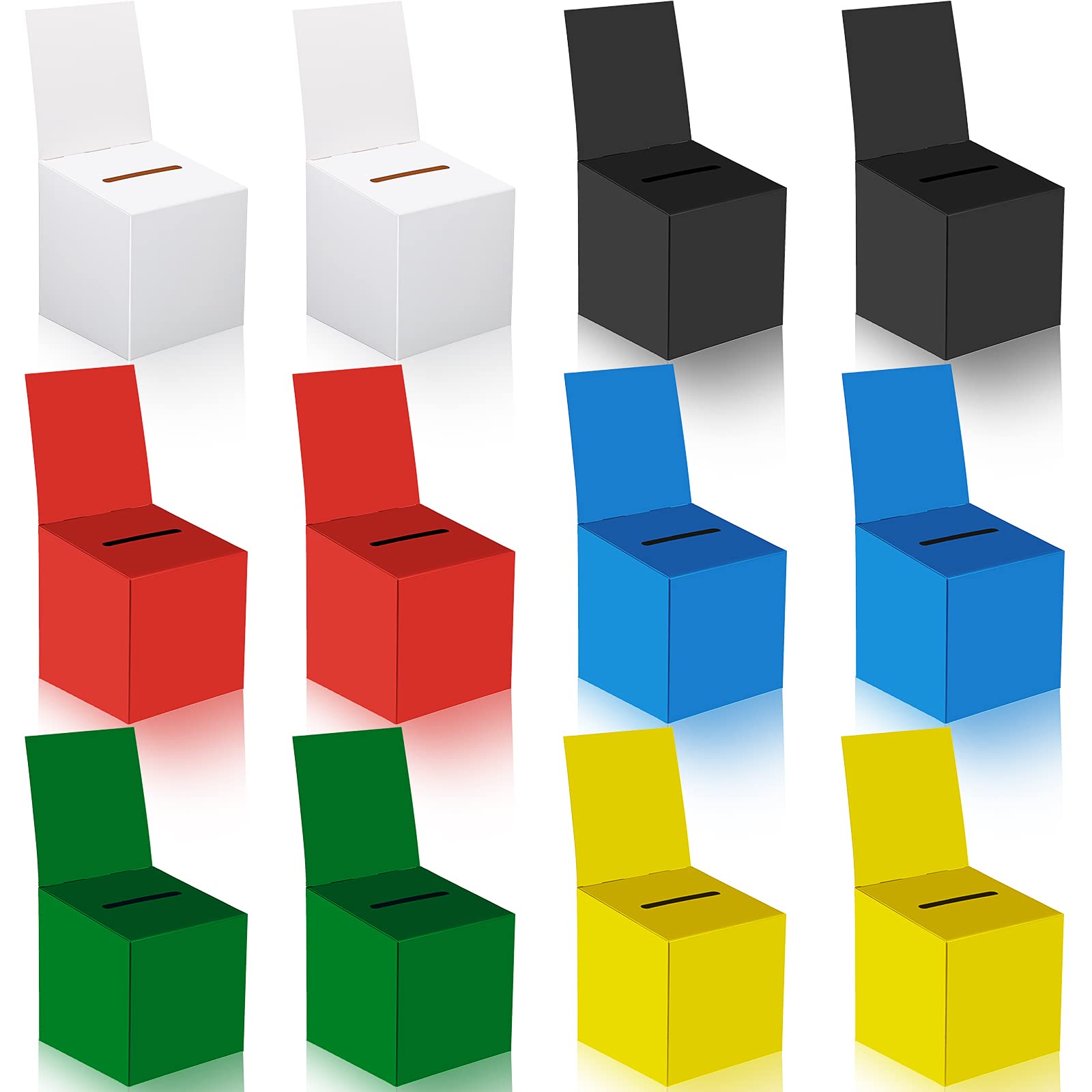 12 Pcs Ballot Box Raffle Box Donation Box for Fundraising - 6x6x6 Inch Cardboard Box with Ticket Slot & Removable Header - Perfect for Charity Events, Voting Contests, Business Card Collection (Bright Colors) - Ideal for Schools, Churches, and Community Fundraisers