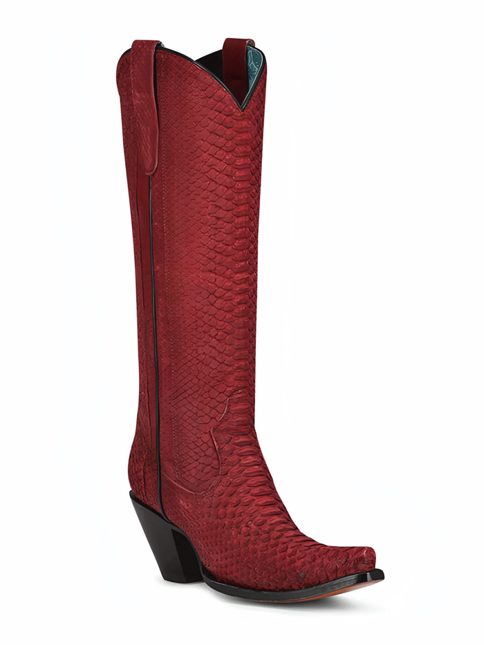 A4194 Women's Red Python Western Boots - Stylish Cowgirl Boots for Rodeo, Country Dancing & Fashion Outfits