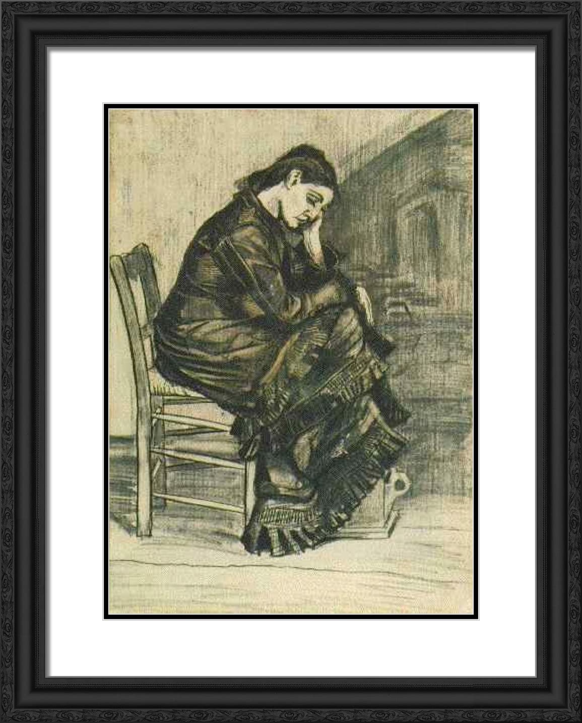 Vincent Van Gogh 'Bent Figure of a Woman (Sien)' 20x24 Inch Framed Art Print with Ornate Black Frame & Double Matting - Perfect for Living Room, Bedroom, or Office Wall Decor
