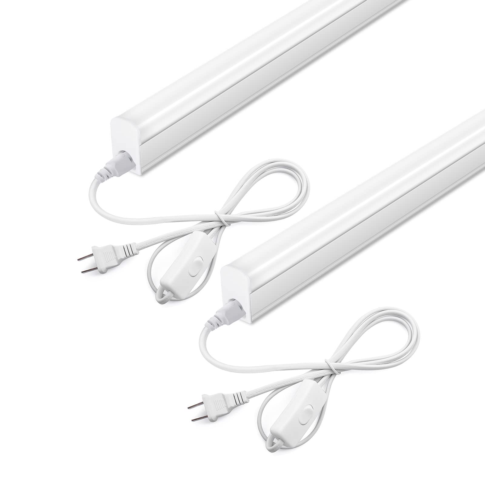 LELEJU 2-Pack LED Under Cabinet Lights, 2ft 10W 3000K Warm White, 850lm T5 LED Shop Light Fixture with On/Off Switch - Perfect for Kitchen Countertops, Pantry Shelves & Workshop Lighting
