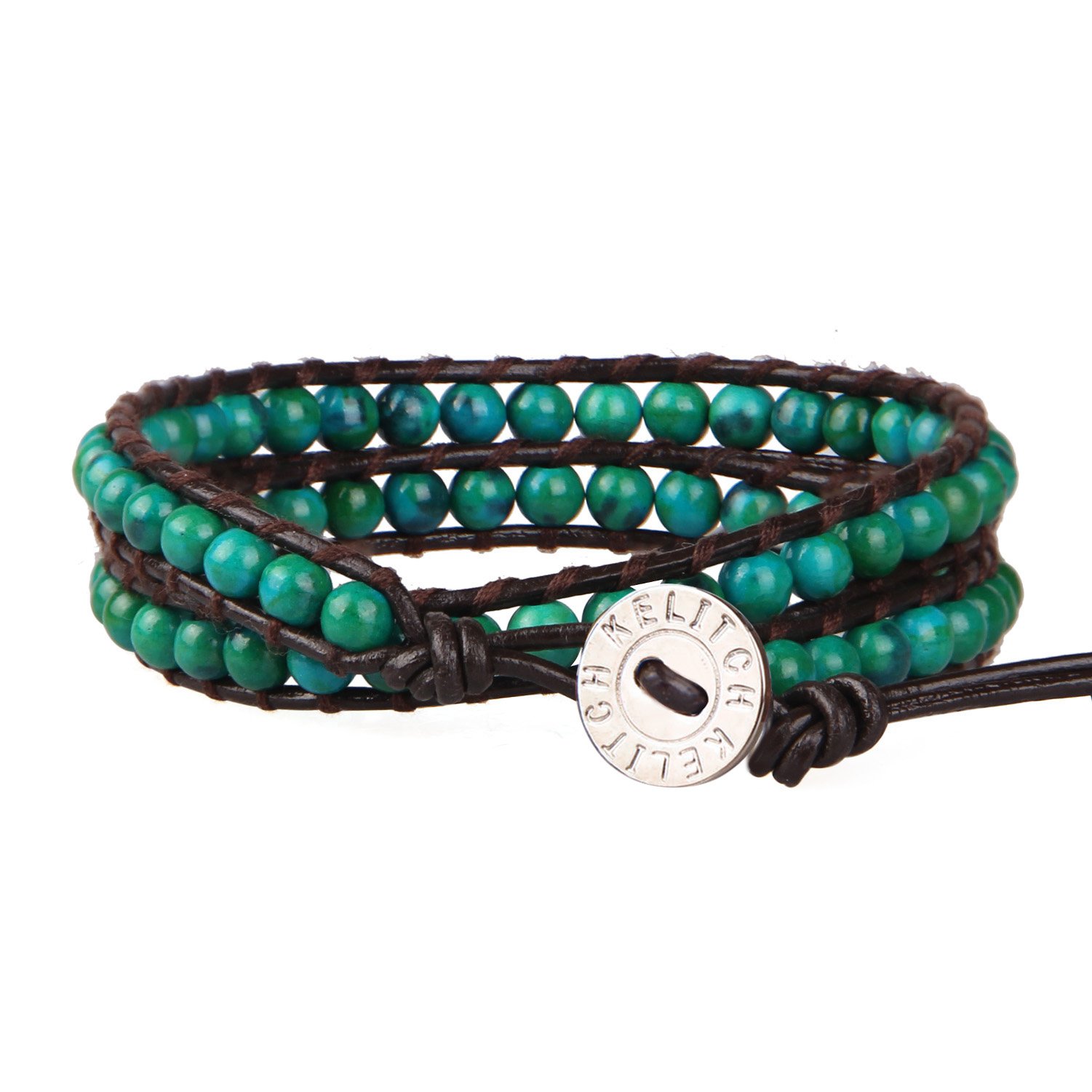 Natural Turquoise Gemstone Beads Wrap Bracelet - Adjustable Brown Leather Bracelet for Women | Boho Chic Jewelry for Casual Wear, Layering & Gift Giving