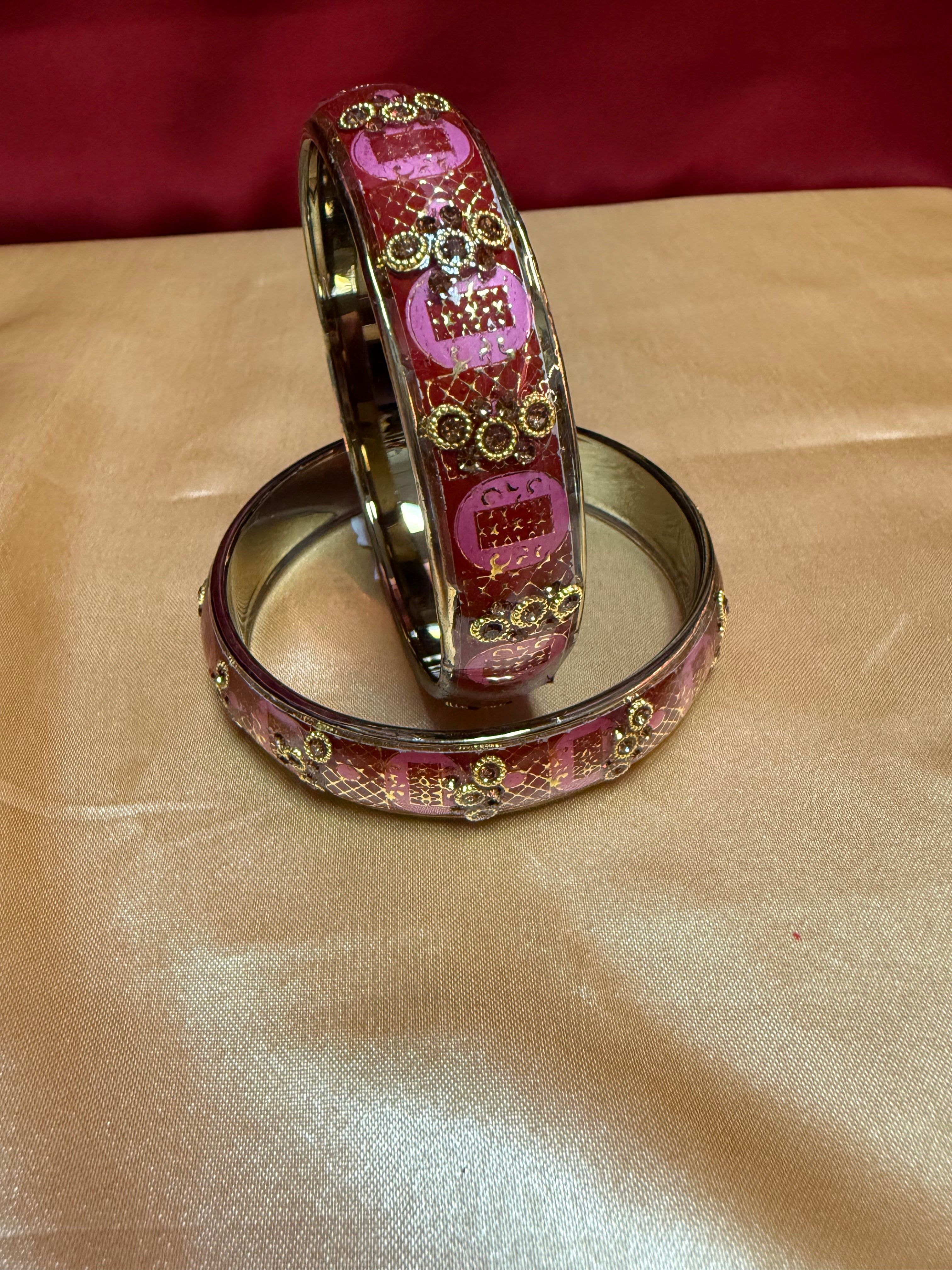 Elegant Maroon Stone Design Glass Bangles for Women - Perfect for Parties, Weddings & Special Occasions