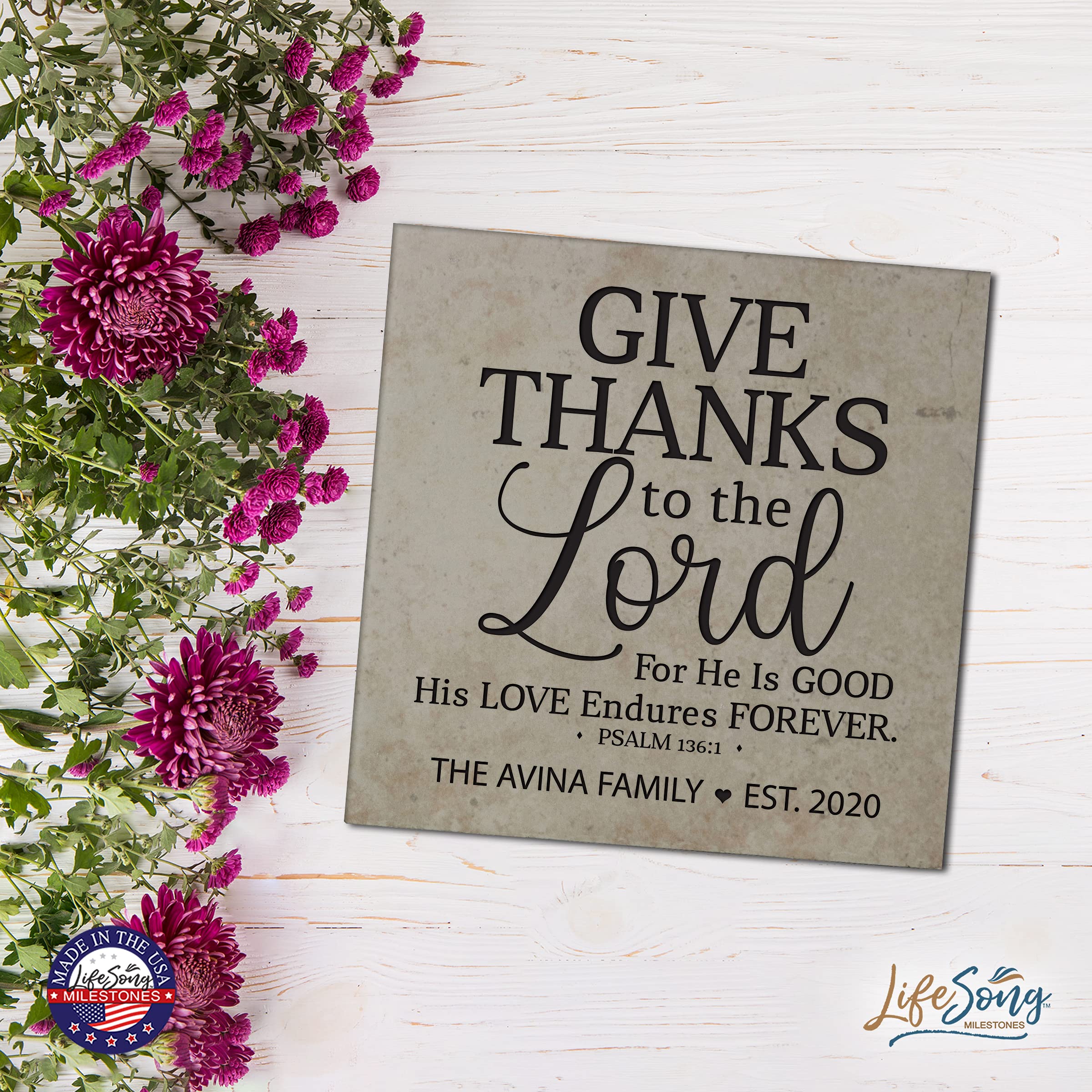 Personalized Ceramic Trivets - Heat Resistant 5.75x5.75 Inch Kitchen Decor for Table Insulation | Family Home Office & Living Room Accessories | Perfect for Thanksgiving, Dinner Parties & Holiday Decor (Give Thanks Design)