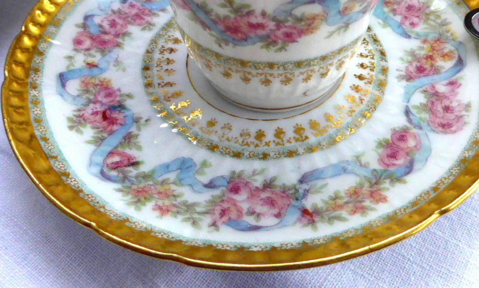 Haviland Limoges Antique Demitasse Cup and Saucer Set - Floral Gold Roses Design - Perfect for Afternoon Tea, Coffee, and Elegant Table Settings
