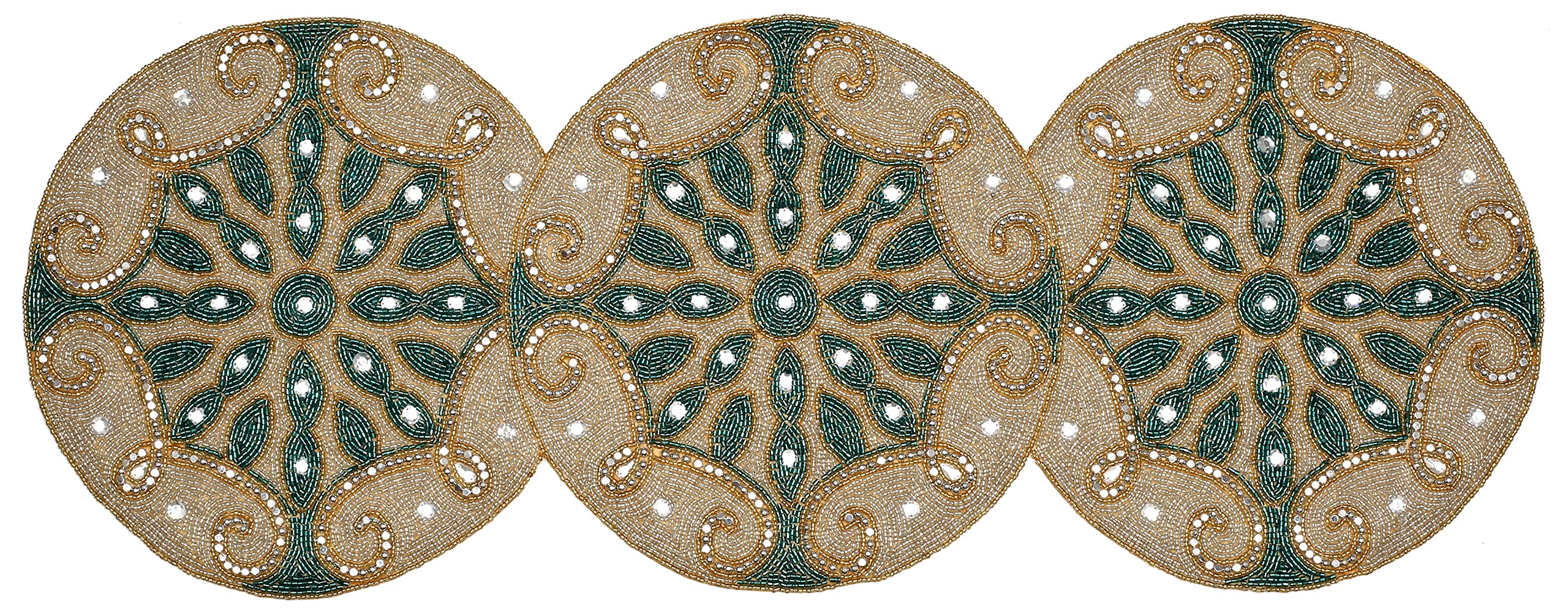 13x36 Beaded Table Runner - Glitz Decorative Farmhouse Rustic Tablecloth for Wedding, Christmas & Holiday Decor in Silver, Teal & Gold | Perfect for Bridal Showers, Dinner Parties & Seasonal Home Decor