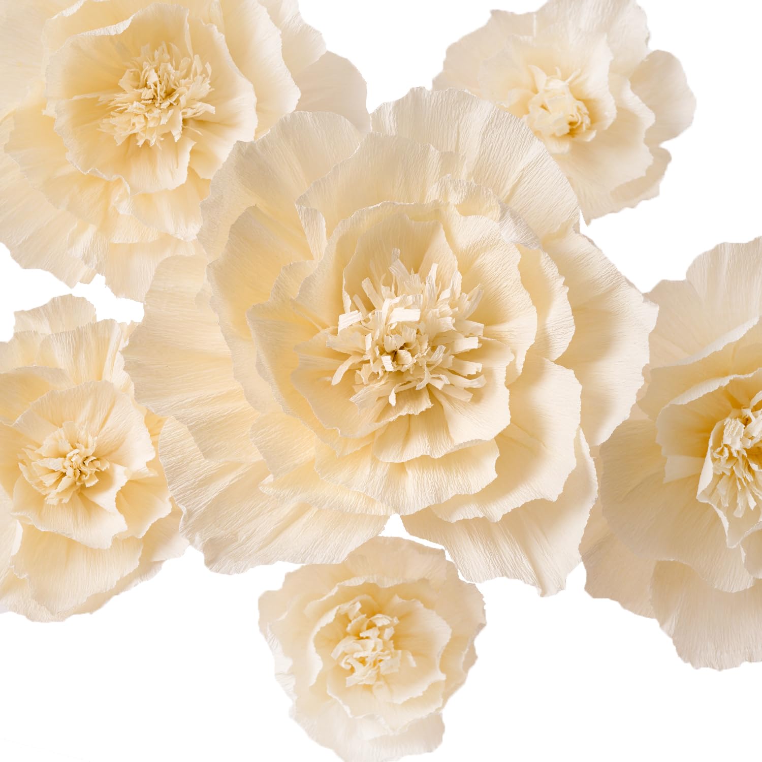 Premium Crepe Paper Flowers Wall Decor - Elegant Wedding Backdrop, Baby Shower, Birthday Party & Nursery Decoration - 6-Piece Beige Floral Set for Photo Booths, Archways & Home Decor