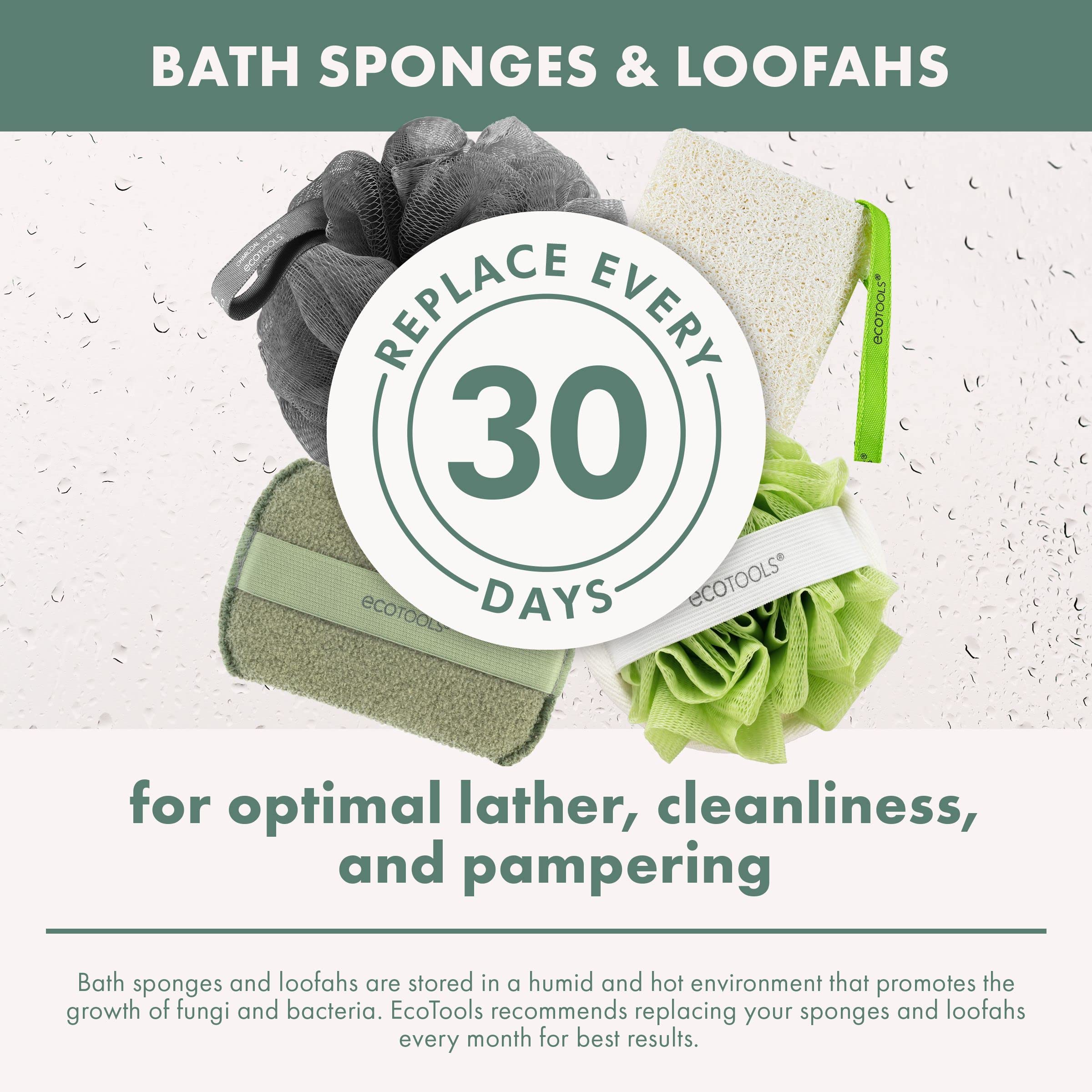 EcoTools Exfoliating Body Buffer - Sustainable Vegan Body Scrubber with Strap for Deep Cleansing & Exfoliation (4-Pack) | Perfect for Shower, Spa & Dry Brushing Routine