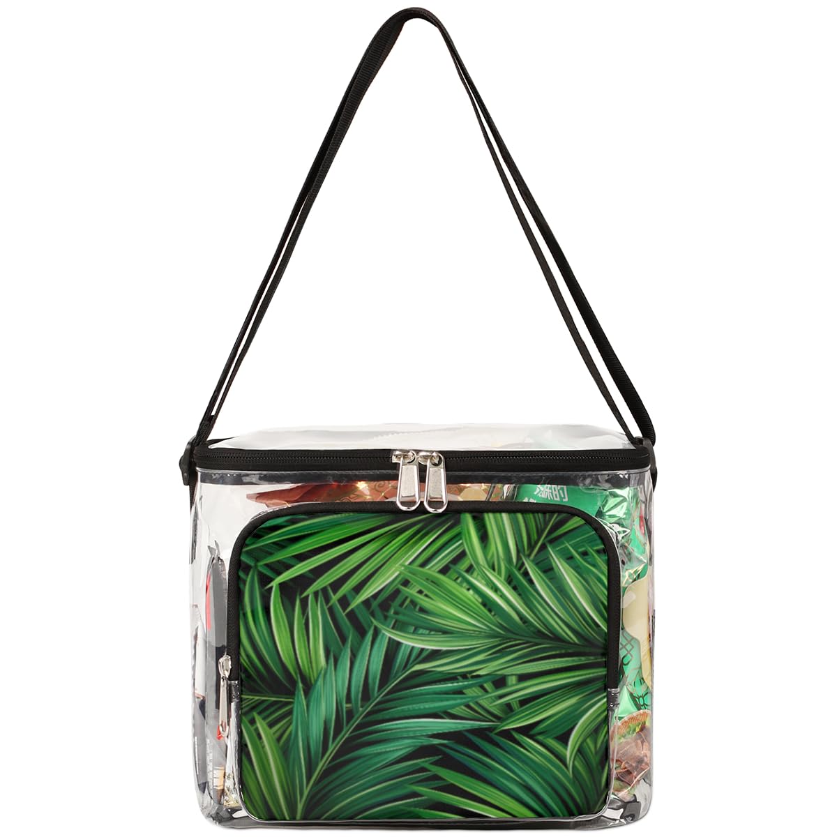 GzLeyigou Clear Tote Bag with Palm Leaf Design - Transparent Crossbody Shoulder Bag for Women, Lunch Bag for Outdoor, Travel, Picnic, Concerts & Sports Events (Stadium Approved) - Perfect for Beach Days, Shopping & Summer Fashion Accessories
