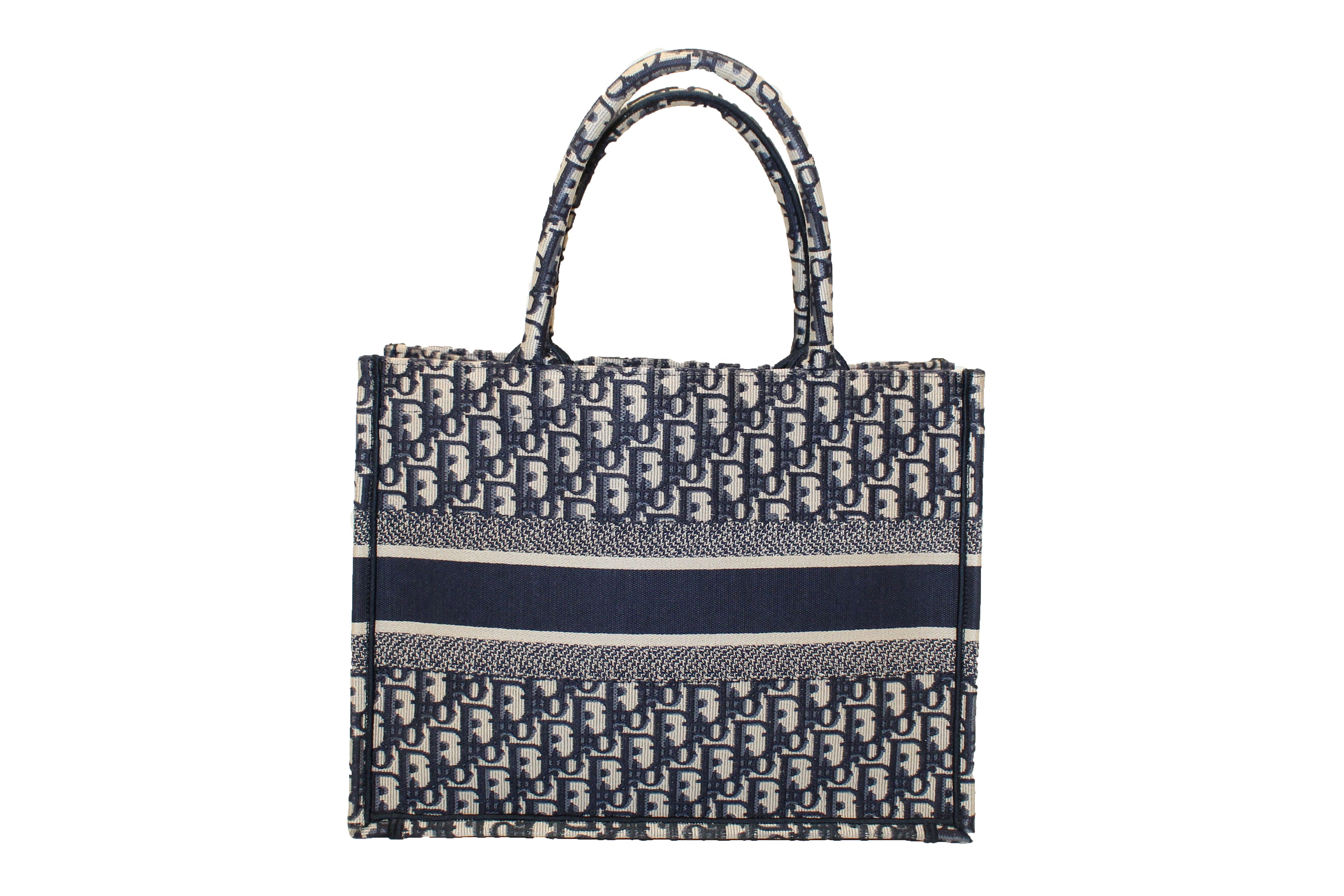Christian Dior Ecru & Blue Dior Oblique Embroidery Medium Book Tote Bag - Luxury Designer Handbag for Women, Perfect for Travel, Work & Everyday Use