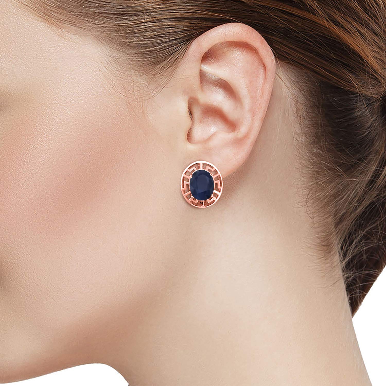 18K Rose Gold Plated Silver 10x8mm Oval Birthstone Greek Key Earrings for Women | Fine Jewelry Gifts for Mom, Wife, Her | Perfect for Weddings, Anniversaries & Special Occasions