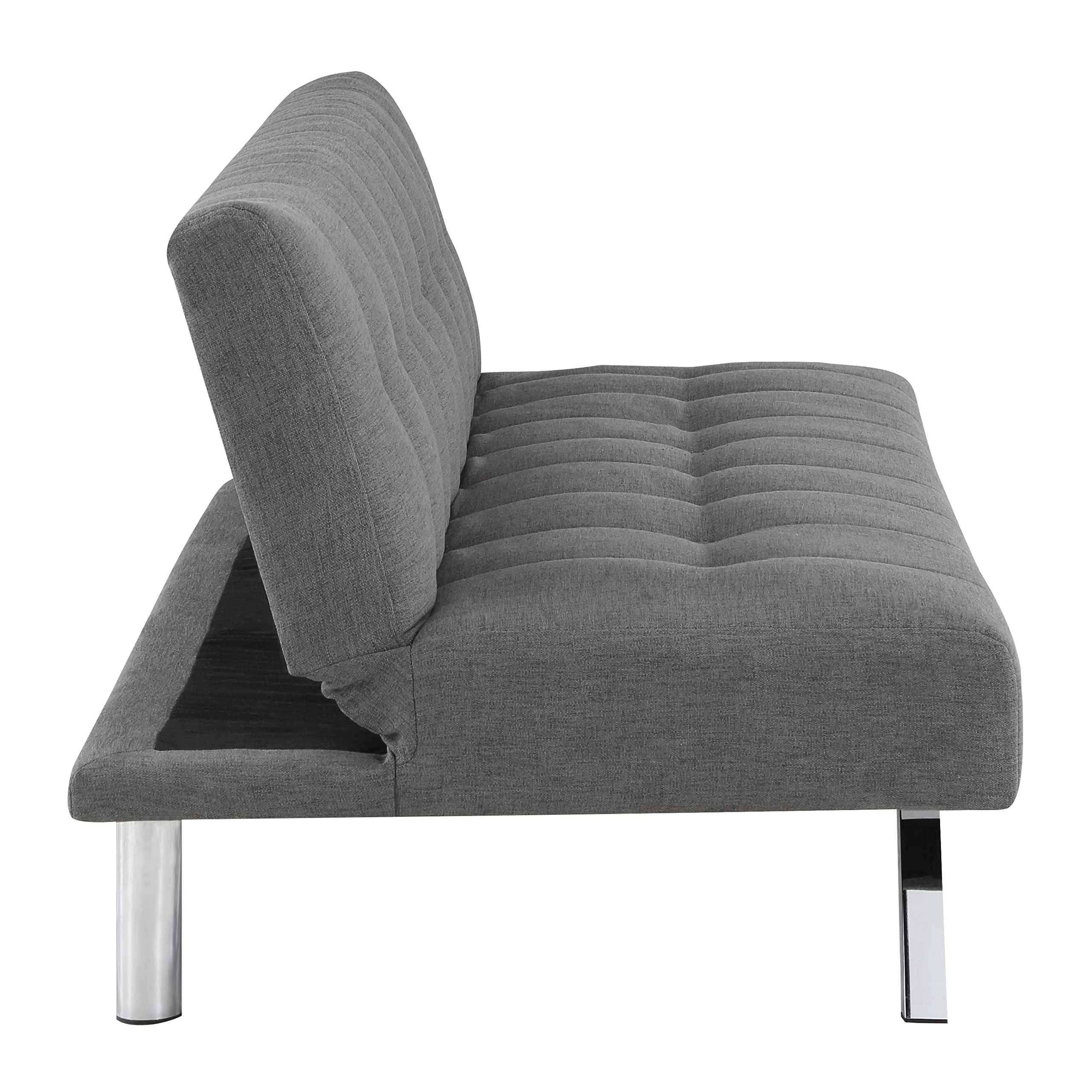 OSP Sawyer Convertible Futon Sofa Bed with Easy Lift Mechanism & Stainless Steel Legs - Grey Fabric for Living Room, Guest Room & Small Spaces