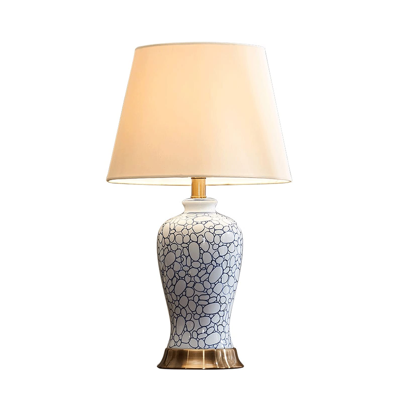 TOMYEUS Blue Ceramic Table Lamp with Fabric Lampshade - 23.6