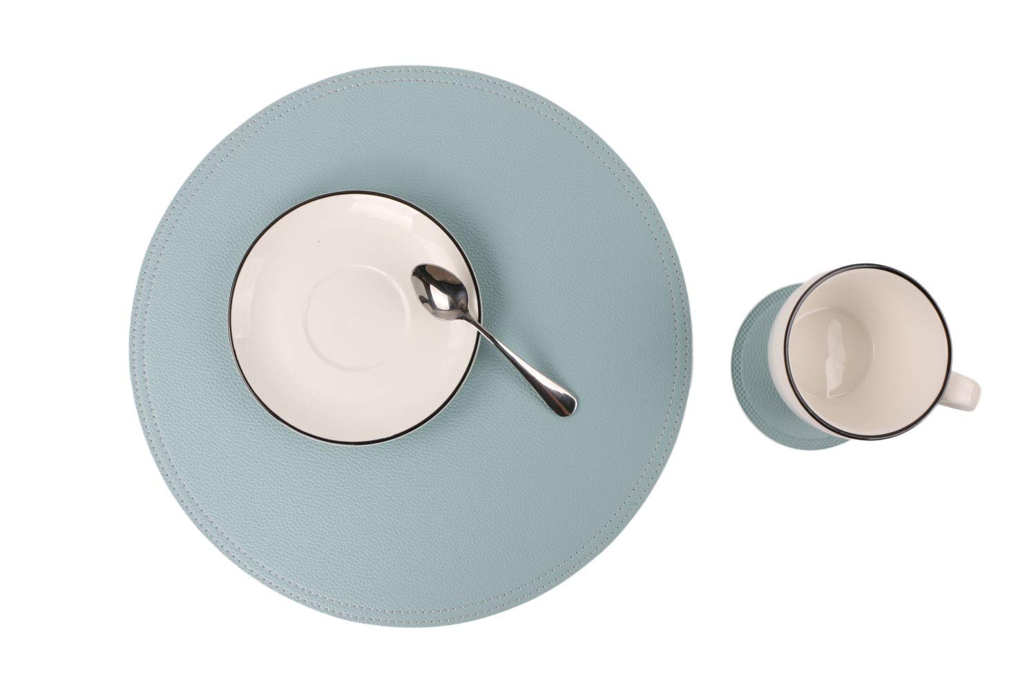 8-Piece Faux Leather Round Placemats and Coasters Set - Waterproof, Stain-Resistant Table Mats for Kitchen & Dining Room - Perfect for Coffee Tables, Dinner Parties, and Everyday Use