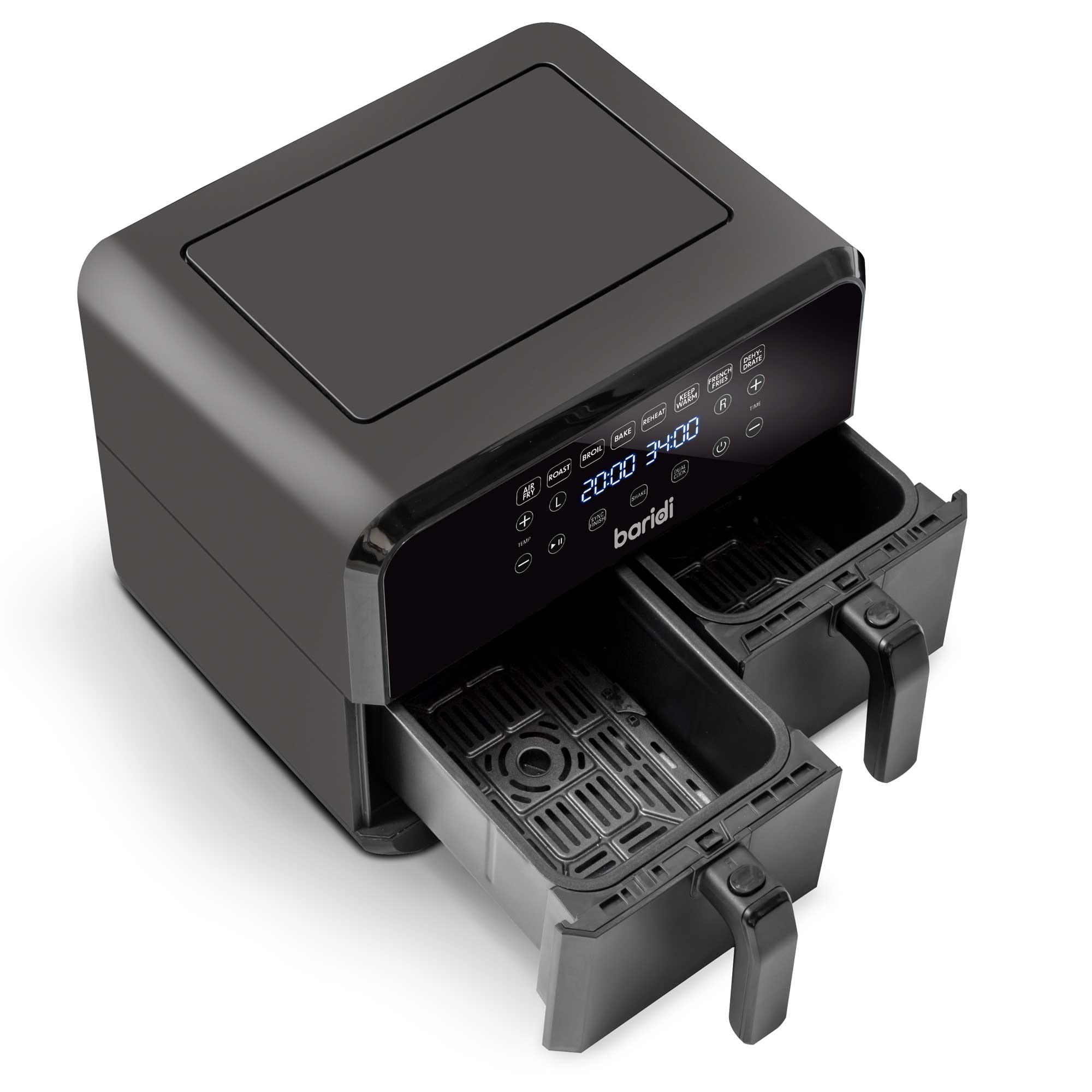 Baridi Dual Zone Air Fryer 8L - 1700W Power, 8 Preset Functions, Black (DH172) - Perfect for Family Cooking, Healthy Meals & Quick Snacks