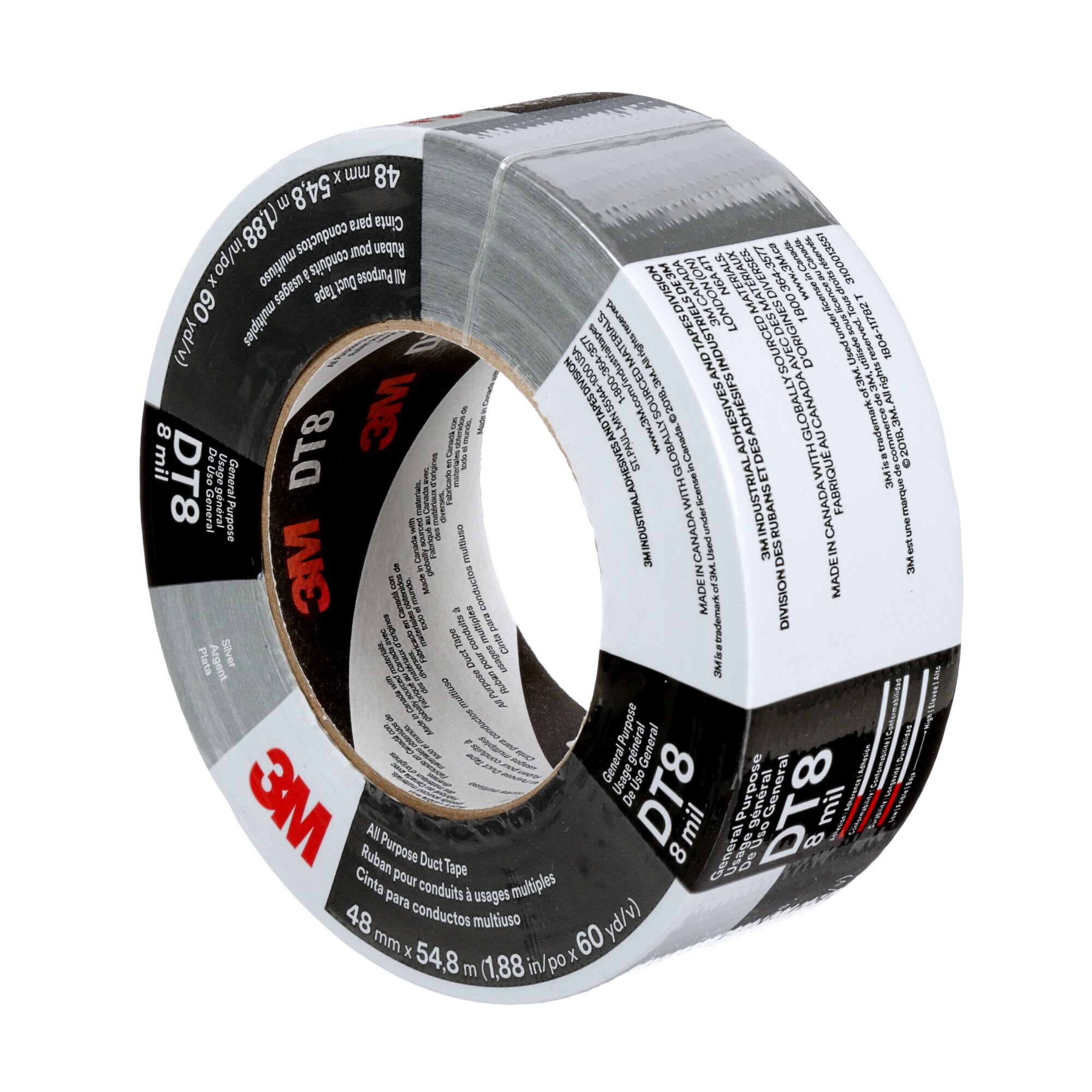 3M All Purpose Duct Tape DT8 - Heavy Duty Silver Duct Tape, 48mm x 54.8m (1.89