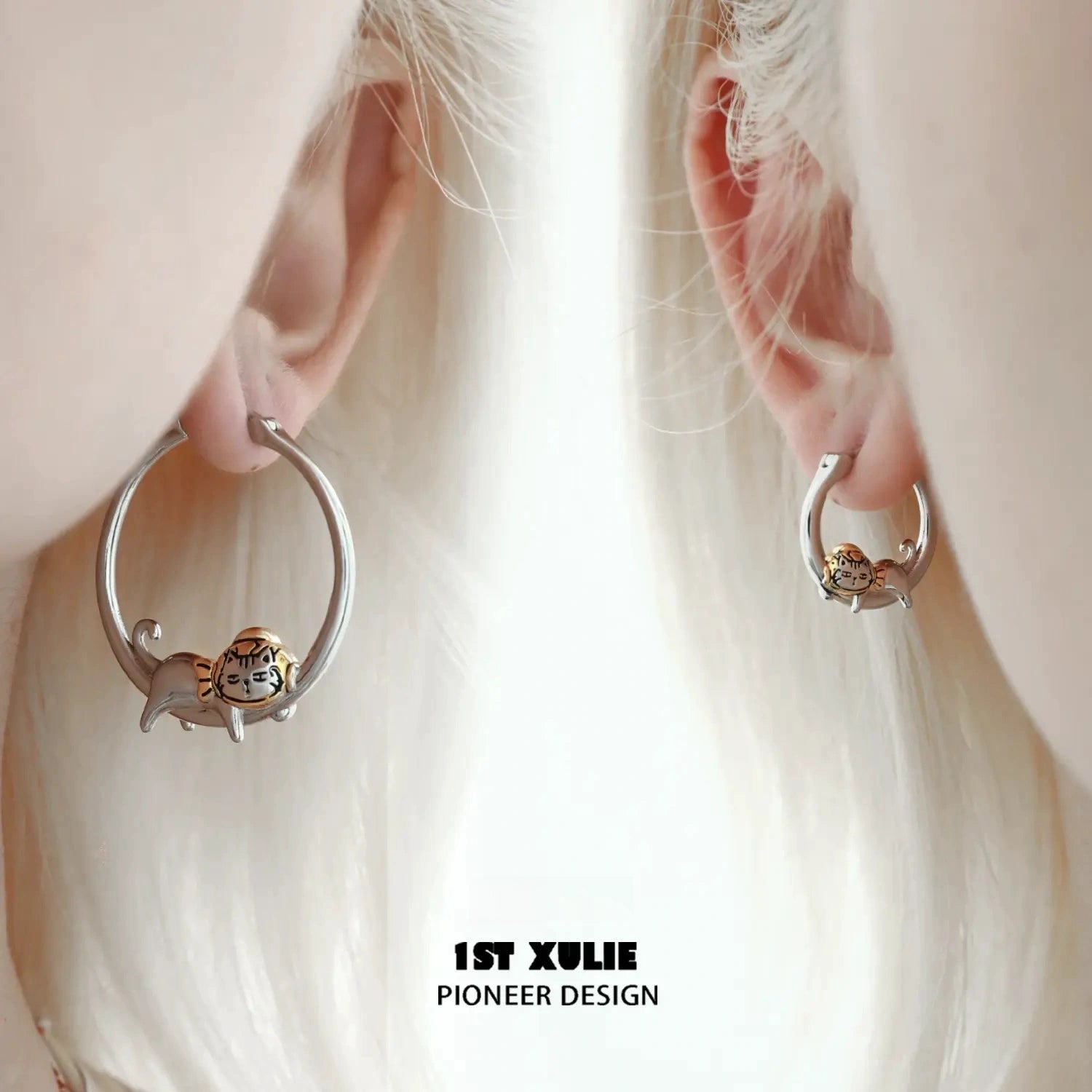 18K Gold Plated Graffiti Kitten Ear Clips - Trendy Cat Earrings for Women, Girls | Perfect for Casual Wear, Parties & Gifts