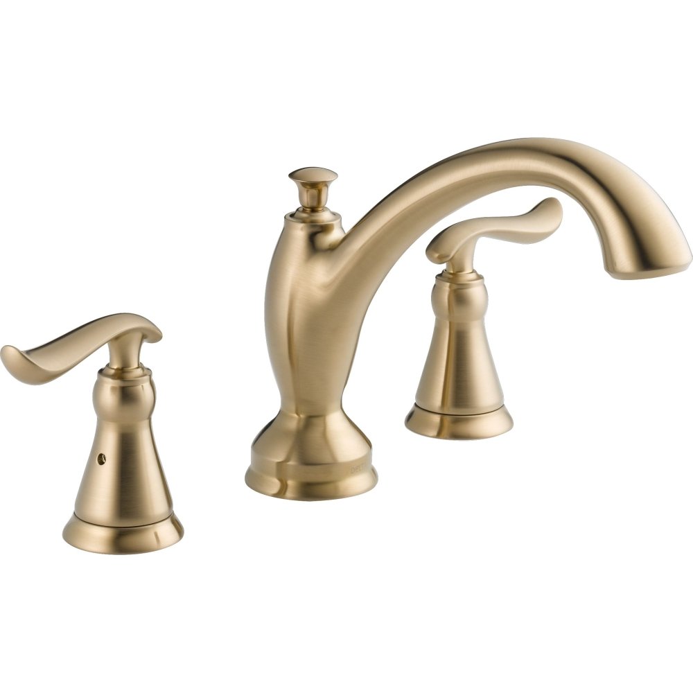 Delta Linden Gold Roman Tub Faucet TT2794-CZ in Champagne Bronze - Deck Mount Bathroom Faucet for Freestanding Tubs (Valve Not Included) - Perfect for Luxury Bathrooms & Spa Retreats