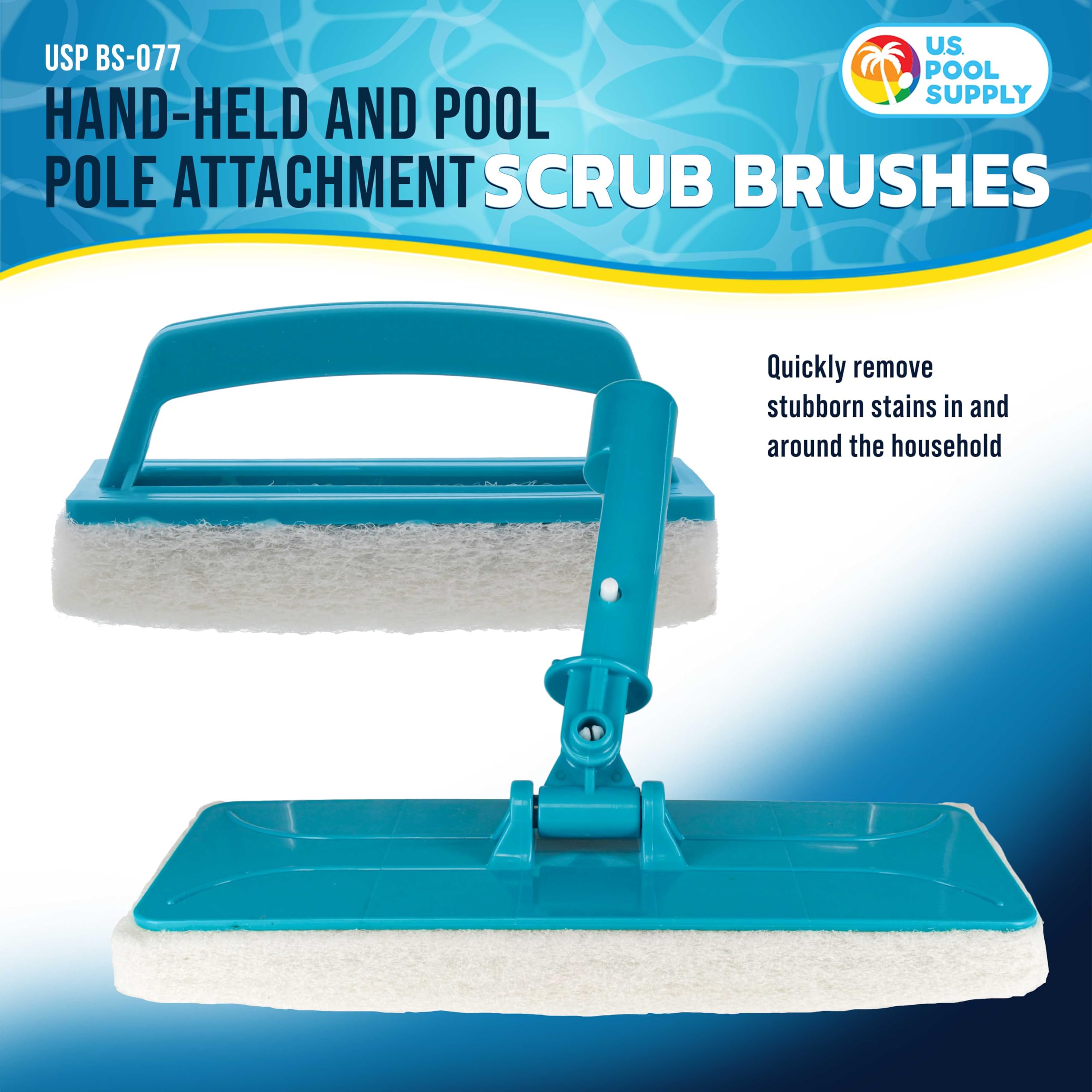 U.S. Pool Supply Handheld & Pole Attachment Scrub Brushes - Heavy Duty Surface Cleaning Sponge Pads for Pool Tile, Grout, Vinyl Liners & Spas - Stain Remover for Kitchen, Bathroom, Tub & Shower - Perfect for Pool Maintenance & Household Deep Cleaning