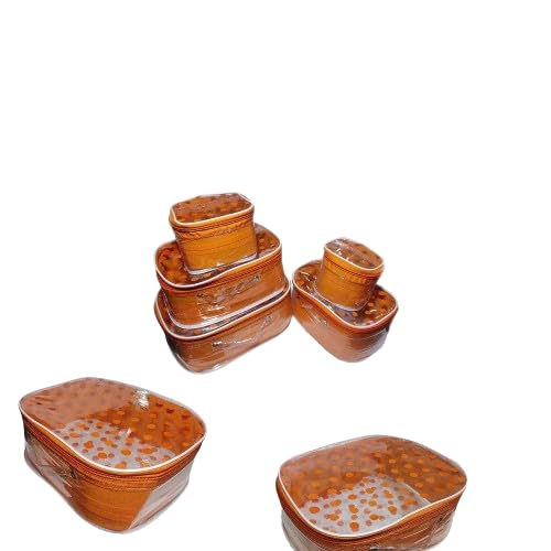 AYUSHMAN ENTERPRISE Women's Vanity Storage Box Set of 5 - Makeup Organizer, Bindi & Shaving Kit Holder | Orange PVC | Perfect for Bathroom, Bedroom & Travel Organization