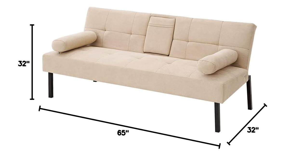 Panana 3-Seater Convertible Futon Sofa Bed - Click Clack Recliner Couch with Fabric Upholstery for Living Room, Guest Room & Small Spaces (Beige) | Space-Saving Multi-Functional Furniture for Apartments, Dorms & Home Offices