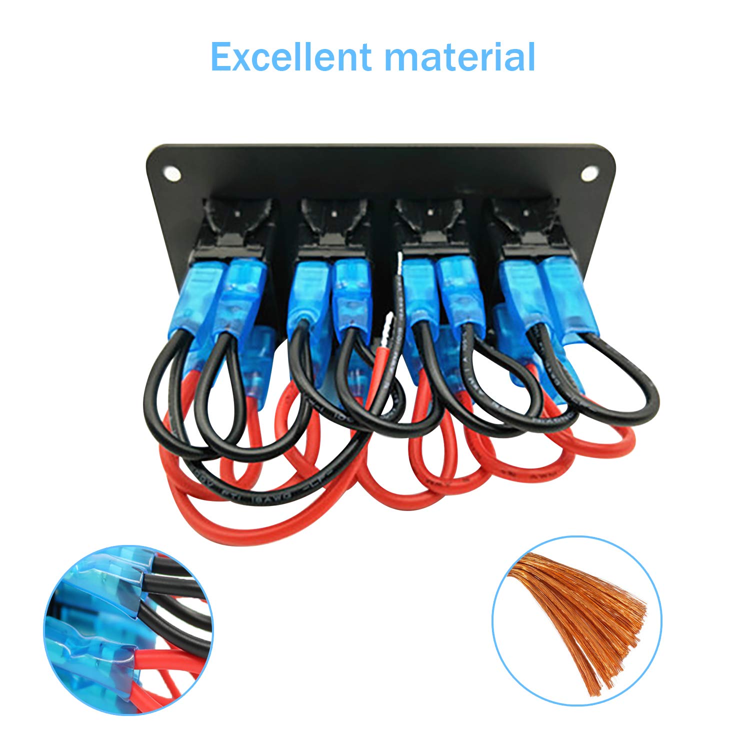 4 Gang Green Rocker Switch Panel - 12V Waterproof On/Off Toggle Switch for Trucks, Marine Boats, RVs & Cars - Perfect for Light Bars, Off-Road Vehicles & Custom Electrical Systems
