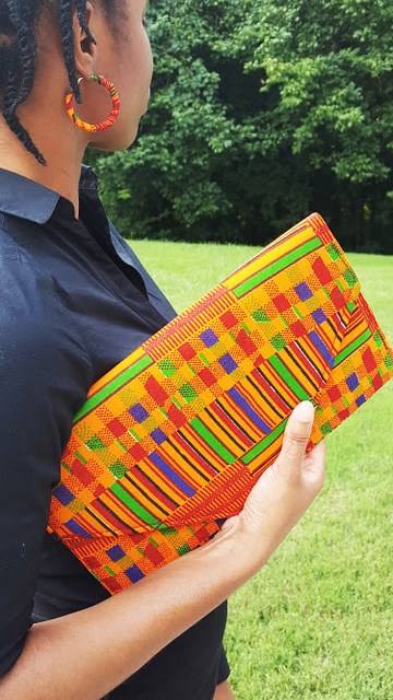 Authentic African Kente Print Clutch Purse - Handmade Ghanaian Tribal Pattern Evening Bag for Women | Perfect for Weddings, Parties & Special Occasions | DP3227CL