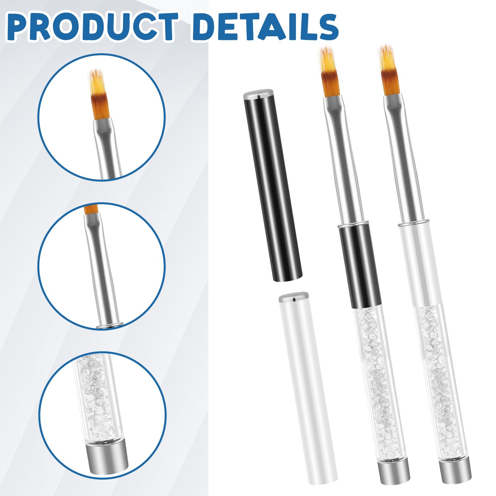 2 Pcs Ombre Nail Art Brushes - Professional Gradient Nail Painting Brush Set with Rhinestone Handle for UV Gel Polish, Acrylic Nails & Manicure - Perfect for Salon, Home Nail Design & DIY Nail Art