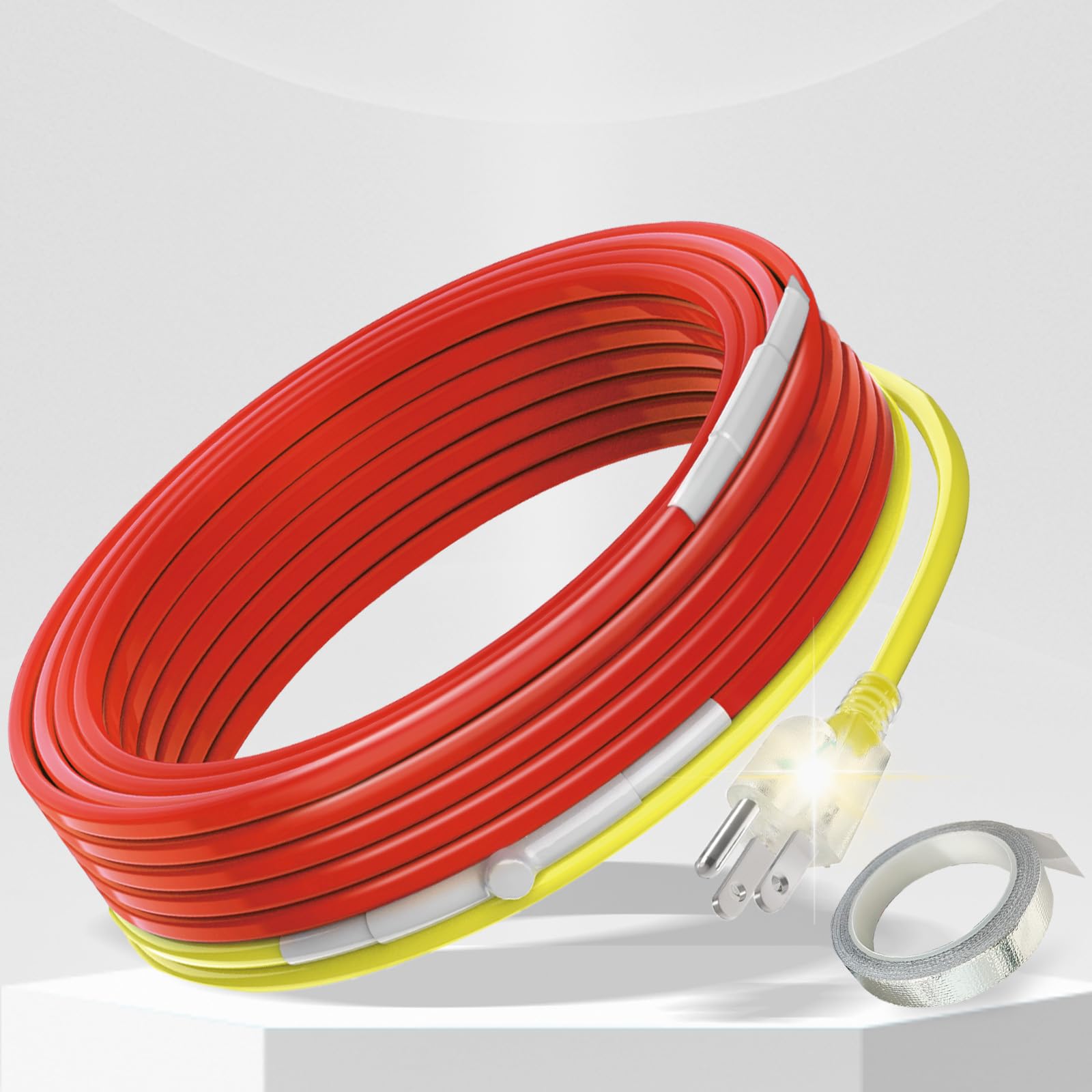28 FT Self-Regulating Heat Cable for Pipe Freeze Protection - YeloDeer Water Pipe Heating System with Built-in Thermostat | Pre-Assembled Heat Tape for Outdoor/Indoor Pipes (120V) | Prevents Frozen Pipes in Winter, Ideal for Basements, Crawl Spaces & RV Water Lines