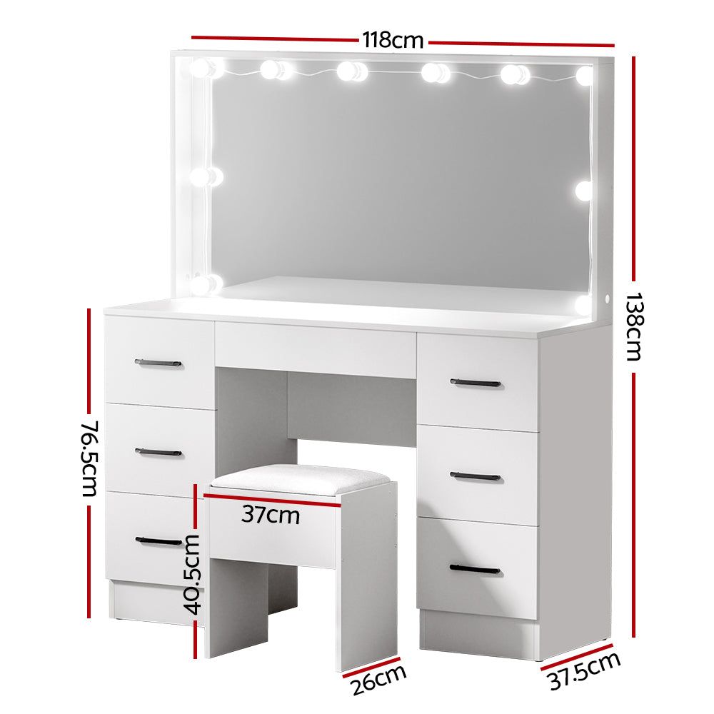 Artiss Vanity Dressing Table Set with Stool & 10 LED Bulbs - White Debbie Makeup Desk for Bedroom & Bathroom | Perfect for Makeup Application & Beauty Storage