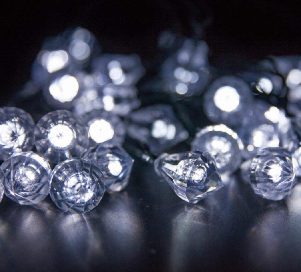 Solar Diamond String Lights - 6M 30LED Waterproof Fairy Lights with 2 Modes for Christmas, Wedding, Party - Indoor & Outdoor Decorations (White) - Perfect for Garden, Patio, Bedroom, and Holiday Decor