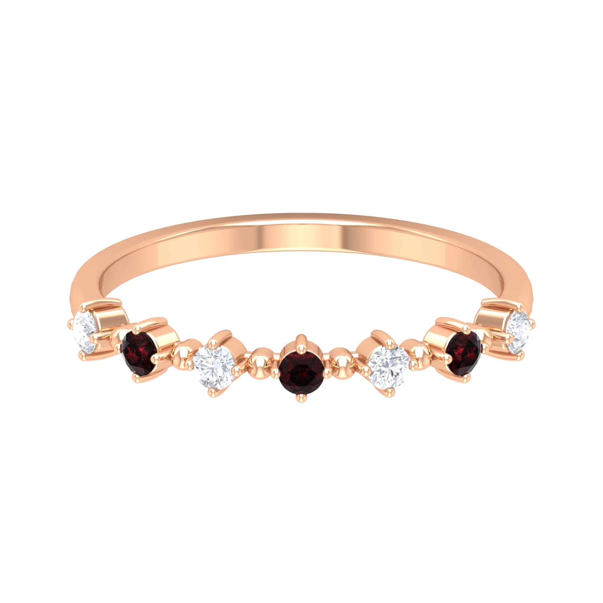 Certified 1/2 CT Garnet and Diamond Seven Stone Ring in 14K Solid Gold - January Birthstone Jewelry for Women | Perfect for Anniversary Gifts, Birthday Presents & Special Occasions