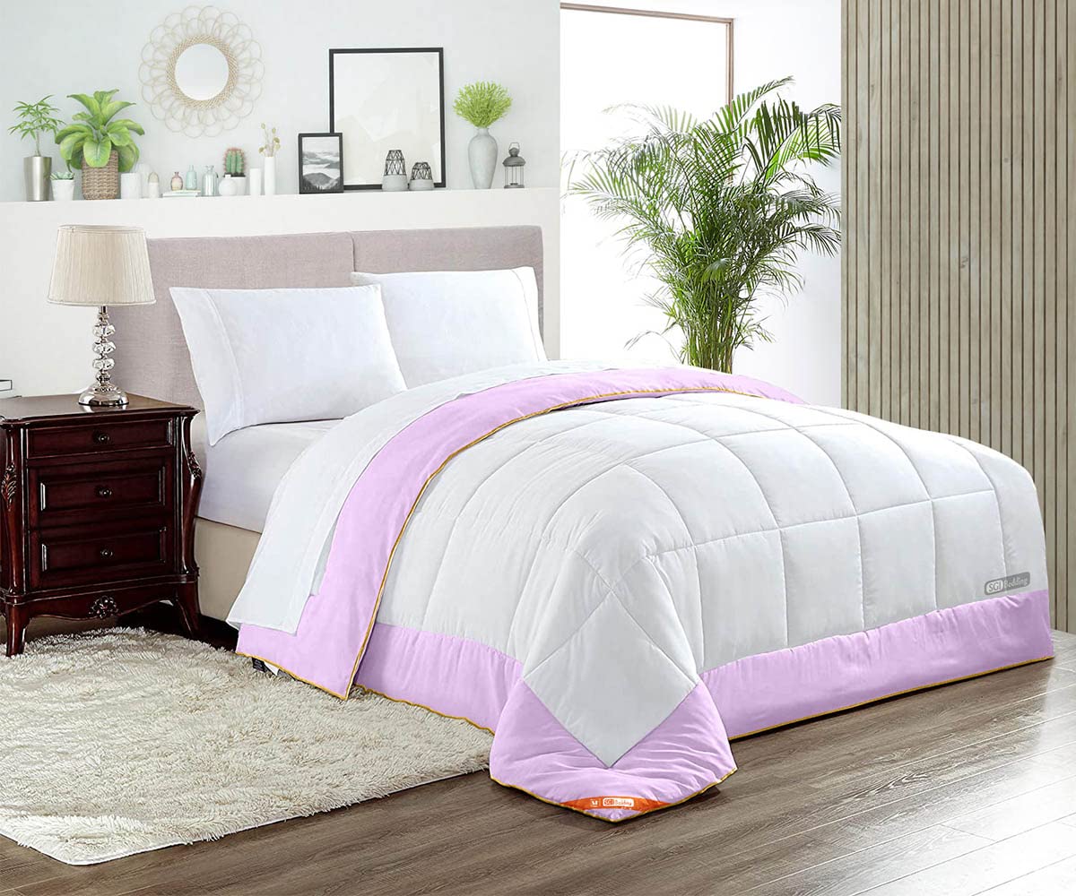 Queen Size Two-Tone Lilac Comforter Set - 300 GSM Plush Siliconized Microfiber Fill with Box Stitch Design | Includes Matching Pillowcases & Premium Piping | Ultra Soft Bedding for Cozy Bedroom Decor