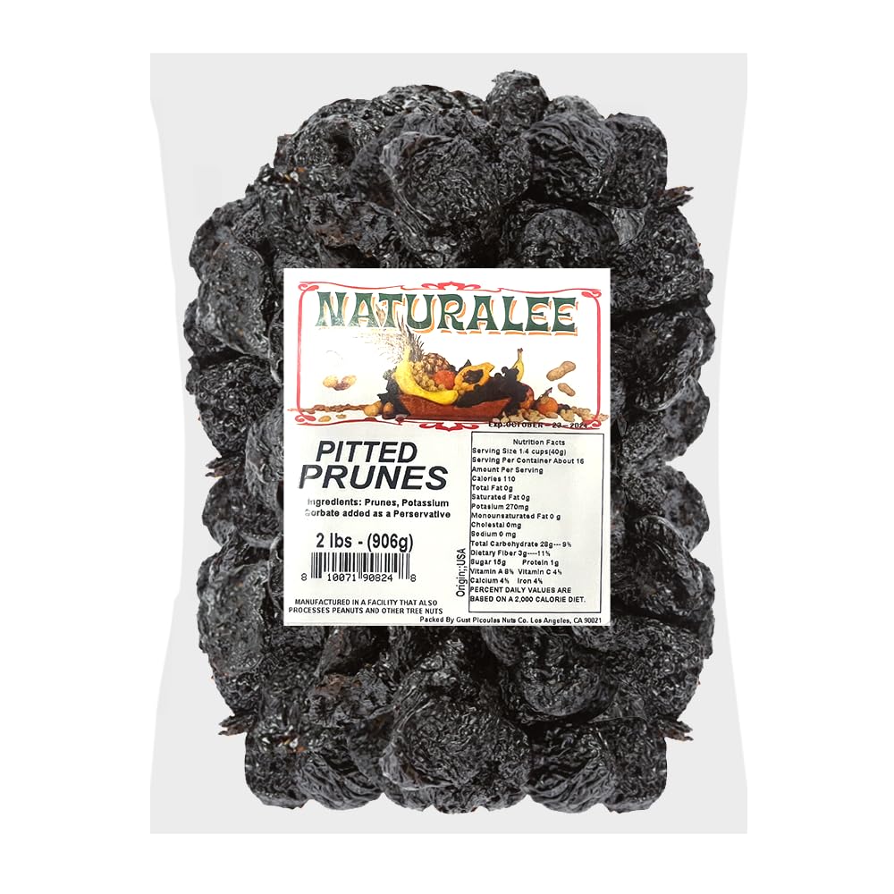 Naturalee Pitted Dried Prunes 2lb - No Sugar Added, Gluten Free, Vegan, High Fiber Snack - Perfect for Healthy Eating, Baking & On-the-Go Snacking
