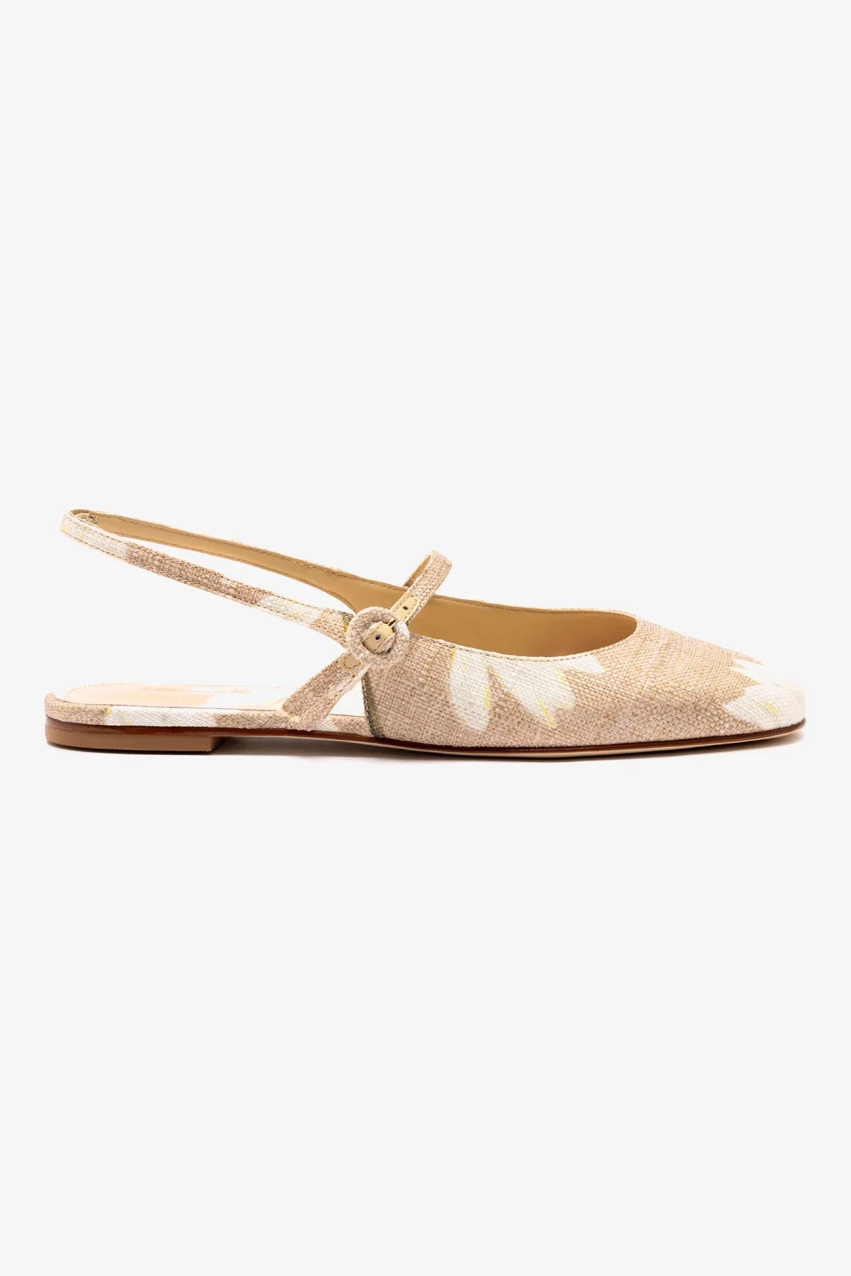 Georgina Ballet Flat Shoes - Beige Printed Raffia Women's Loafers for Casual Wear & Summer Outfits