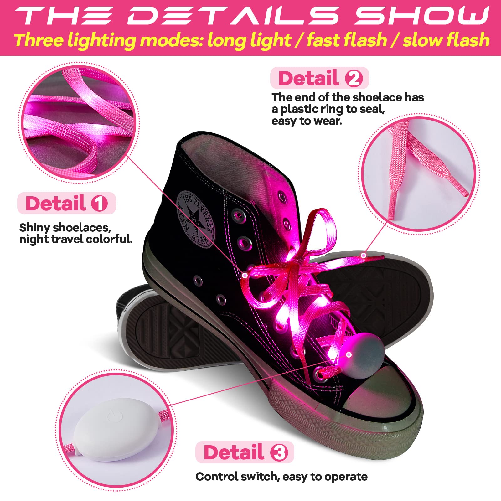 Glow in The Dark LED Shoelaces - Flashing Light Up Shoe Laces for Night Running, Rave Parties & Hip Hop Dance - Cool Glow Accessories for Sneakers & Athletic Shoes (1 Pair)