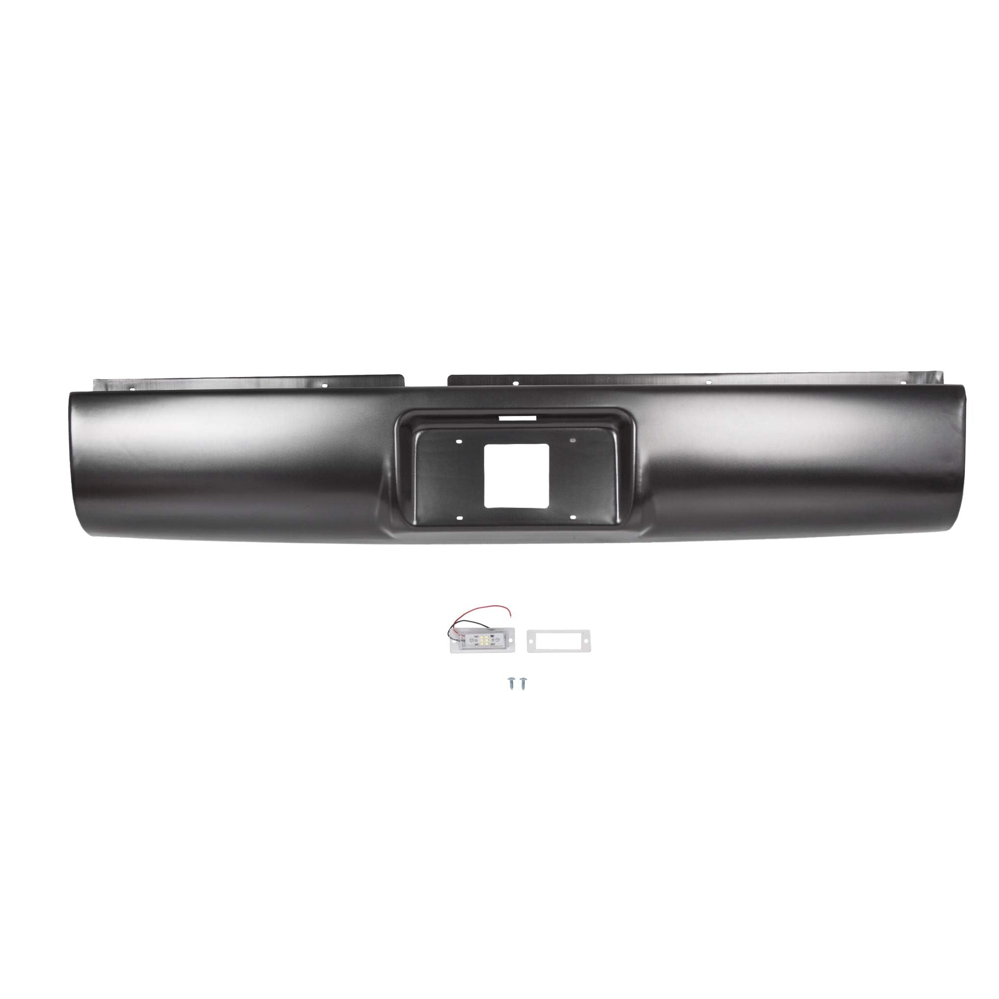 ECOTRIC Black Rear Roll Pan Bumper with License Plate Hole & Light - Compatible with 1994-2003 Chevy S10 S15 Sonoma GMC Pickup Truck | Durable Replacement for Rusted or Damaged Bumpers | Perfect for Off-Roading, Car Shows & Custom Builds
