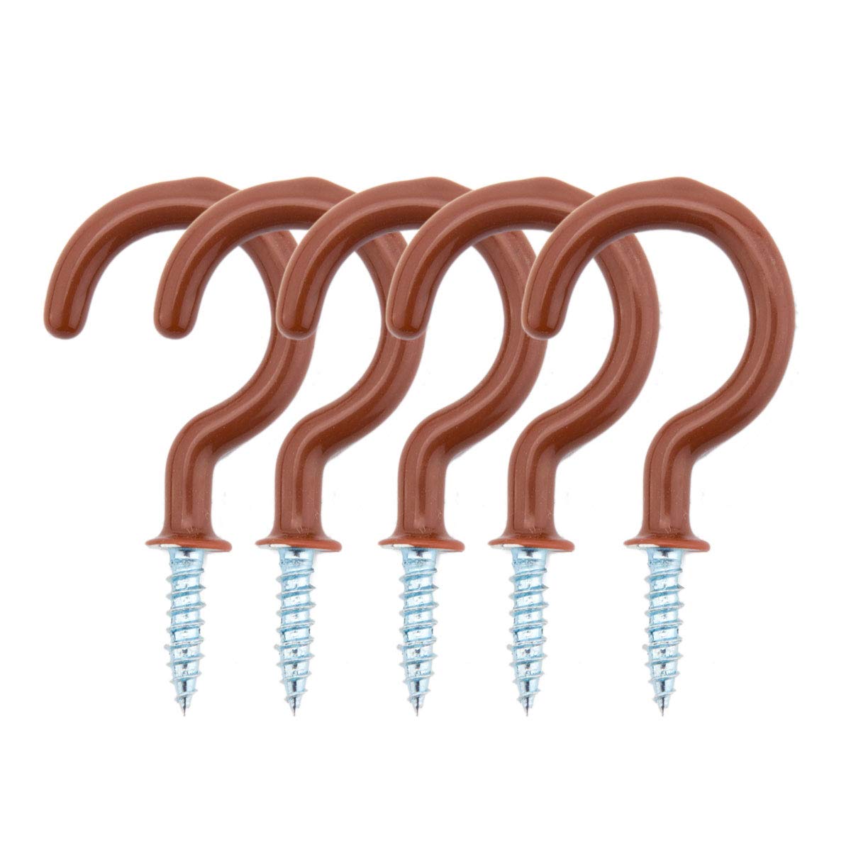 30pcs 2'' Heavy Duty Vinyl Coated Screw Hooks - Ceiling & Wall Hooks for Towels, Mugs, Cups, Home & Office Storage Organization - Durable Brown Metal Hooks for Kitchen, Bathroom, Garage & Closet