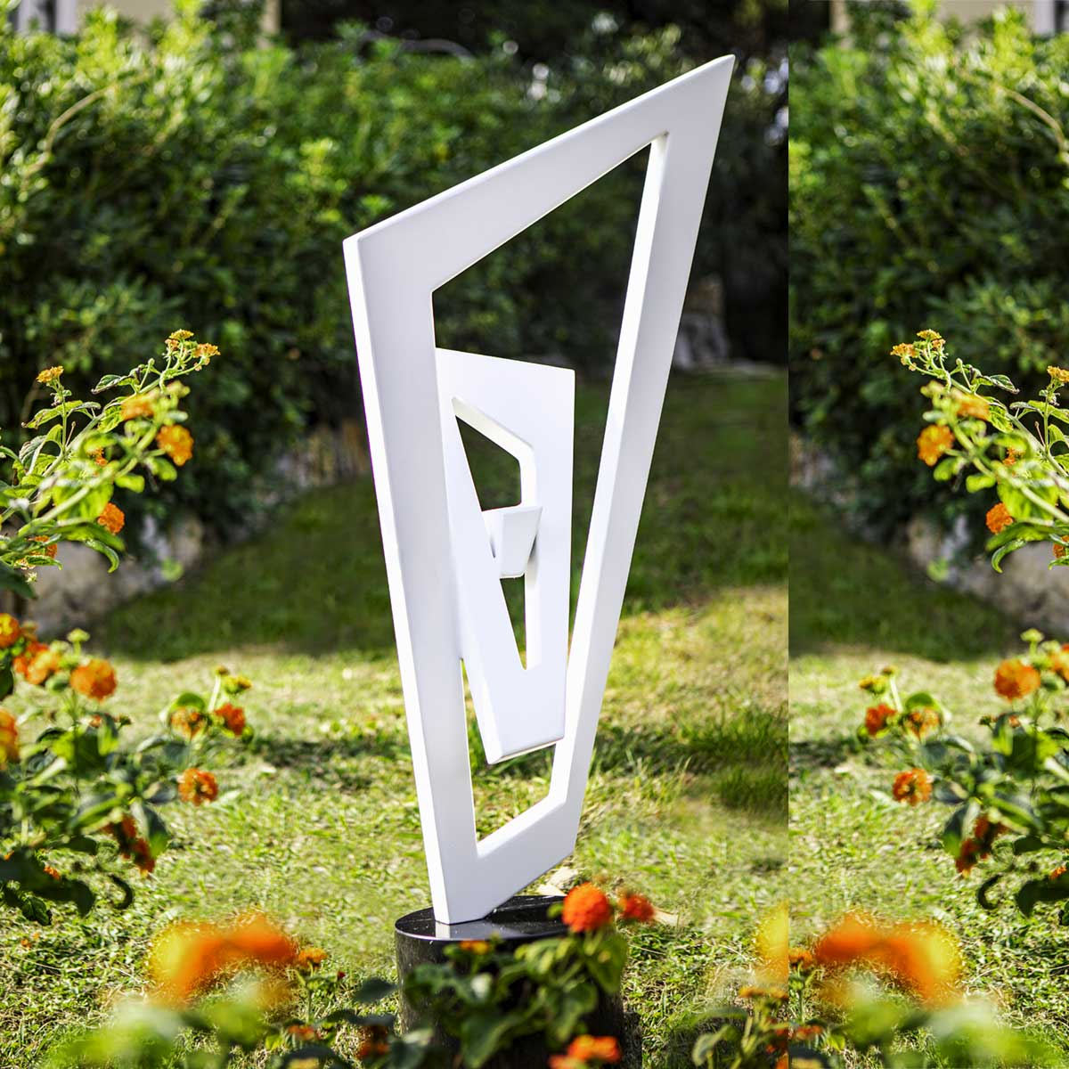 Modern Geometric White Aluminum Sculpture - 22 Inch Contemporary Art Decor for Home, Office & Garden